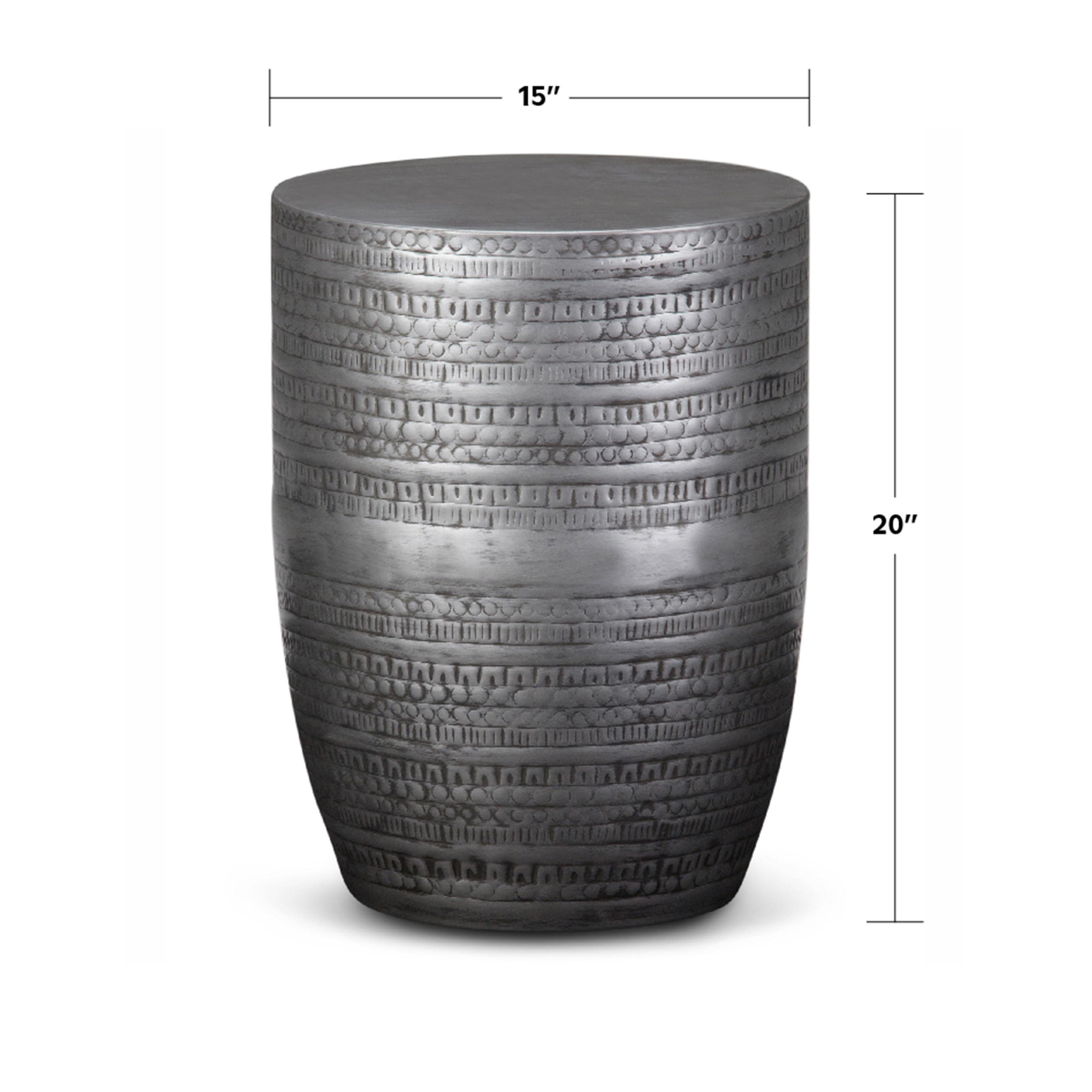 Simpli Home 15"W Metal Boho End Table with Drum Design and Textured Finish, Assembled