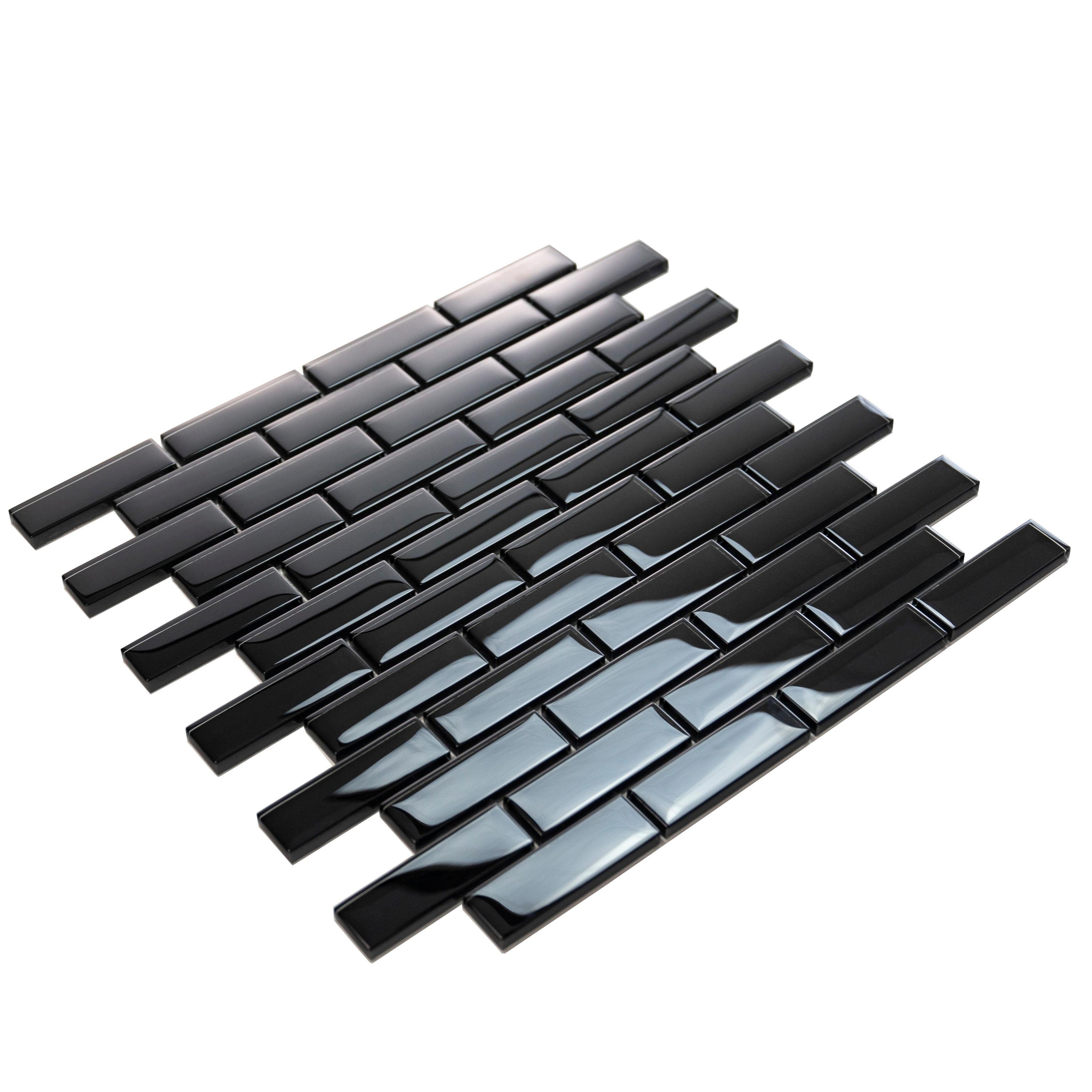 Apollo Tile   5 Pack 11.9-in x 11.9-in Black Rectangular Glossy Finished Glass Mosaic Wall and Floor Tile (4.92 sq ft/case)