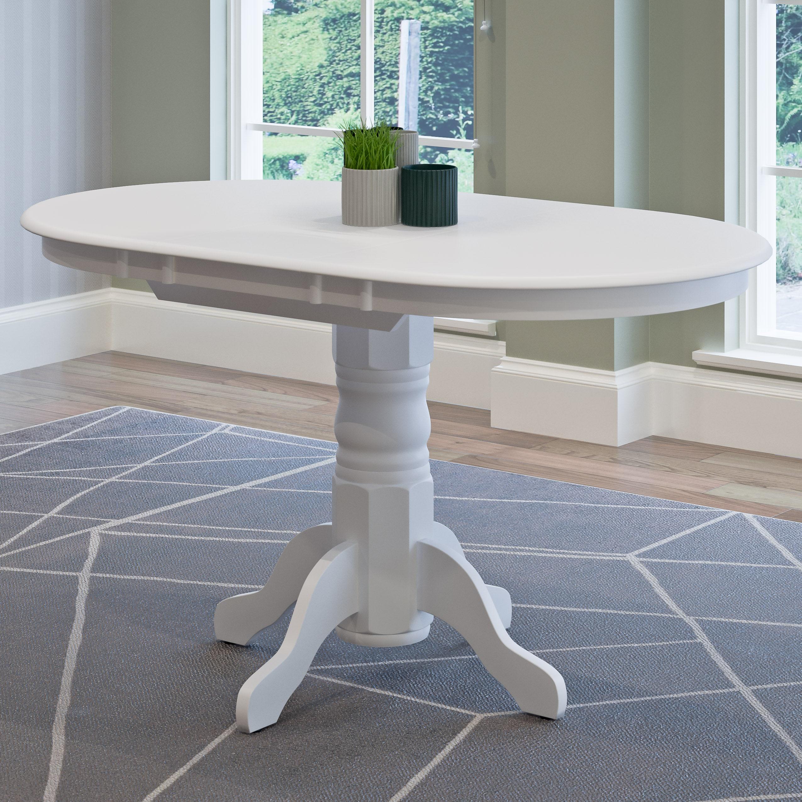 Extendable Dining Table White - CorLiving: Oval Pedestal Kitchen Table with Butterfly Leaf, Seats 4