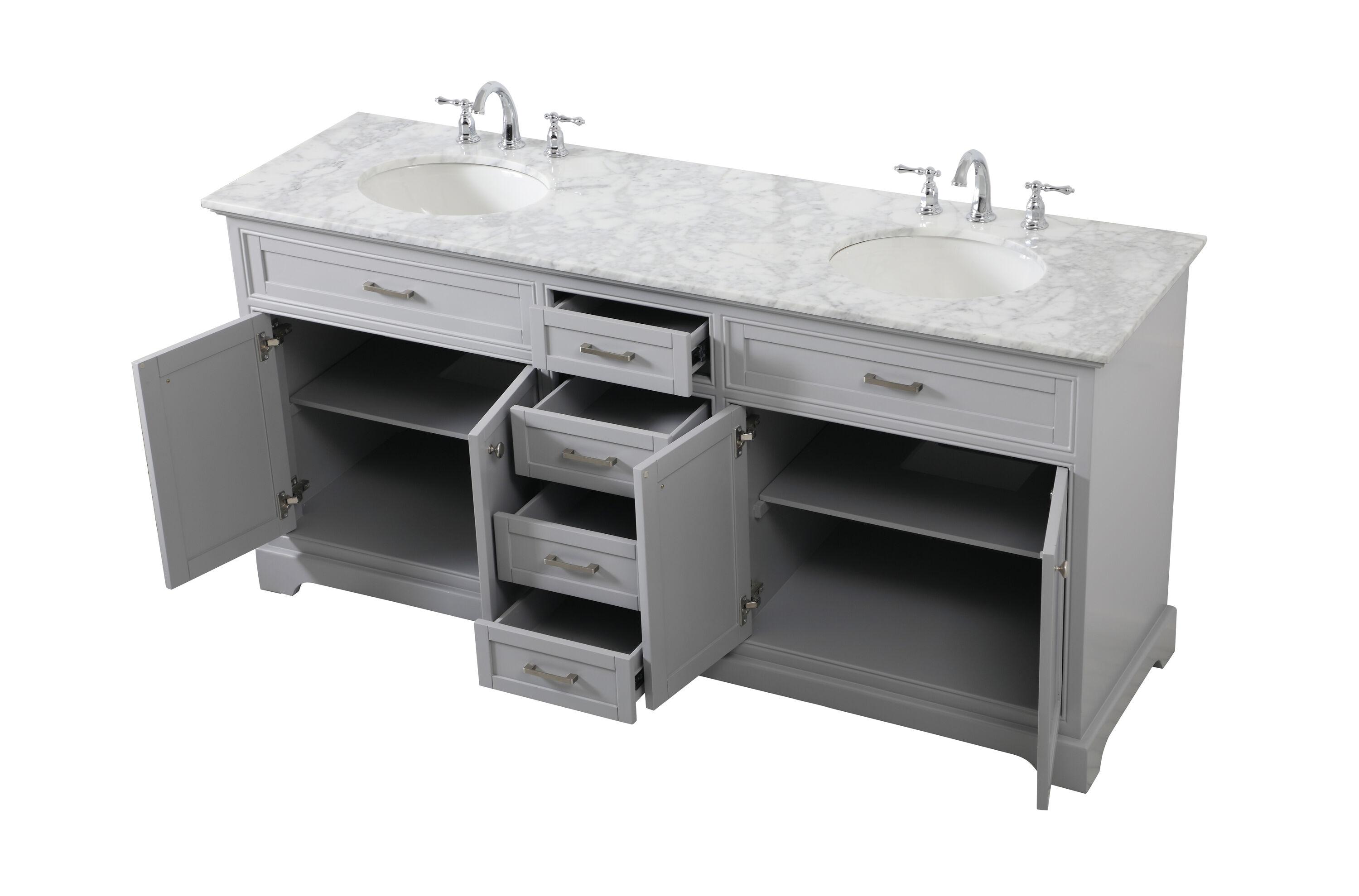 Elegant Decor Americana 72" Metal MDF Marble Double Bathroom Vanity in Gray