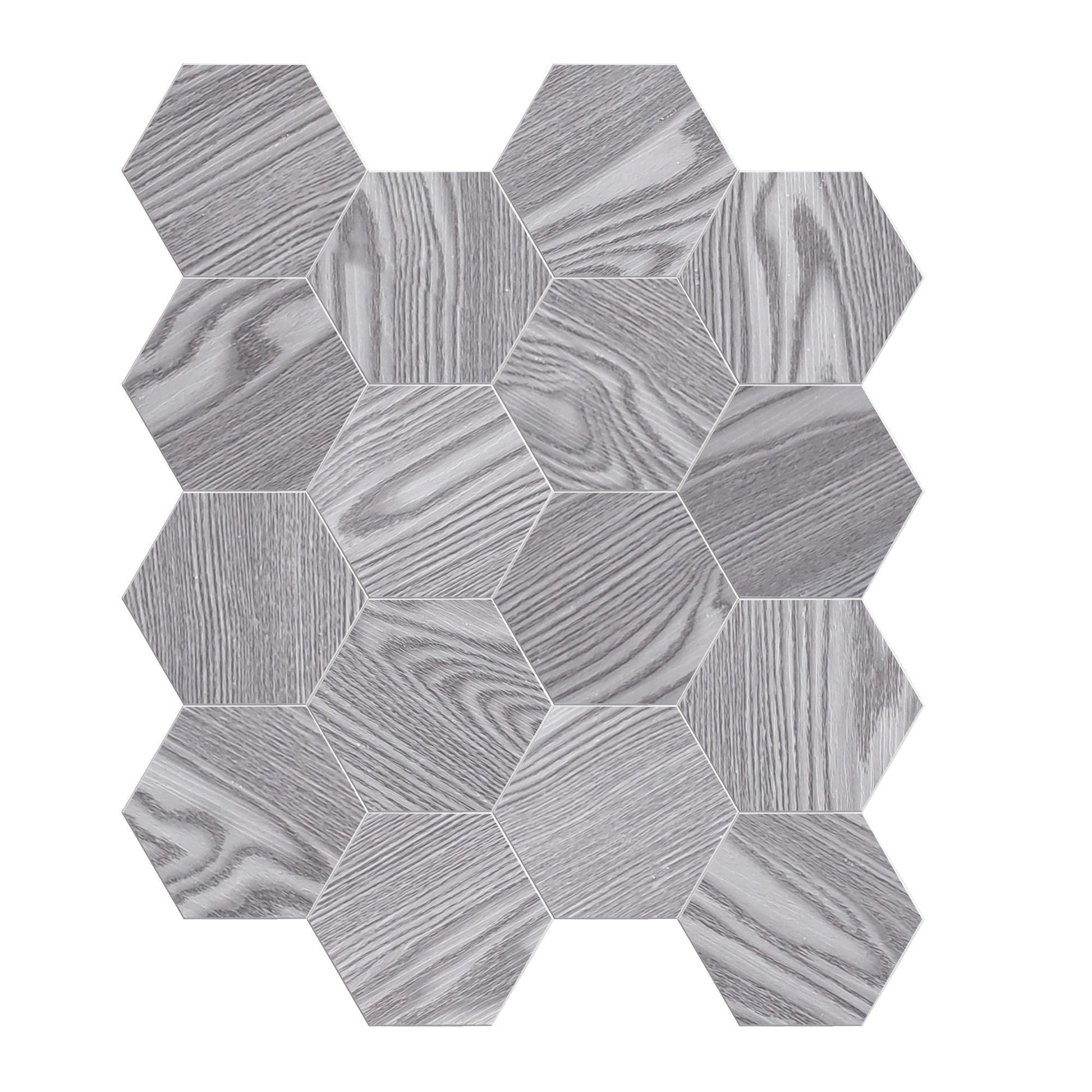 Gray Hexagon Peel and Stick Resin Wall Tiles