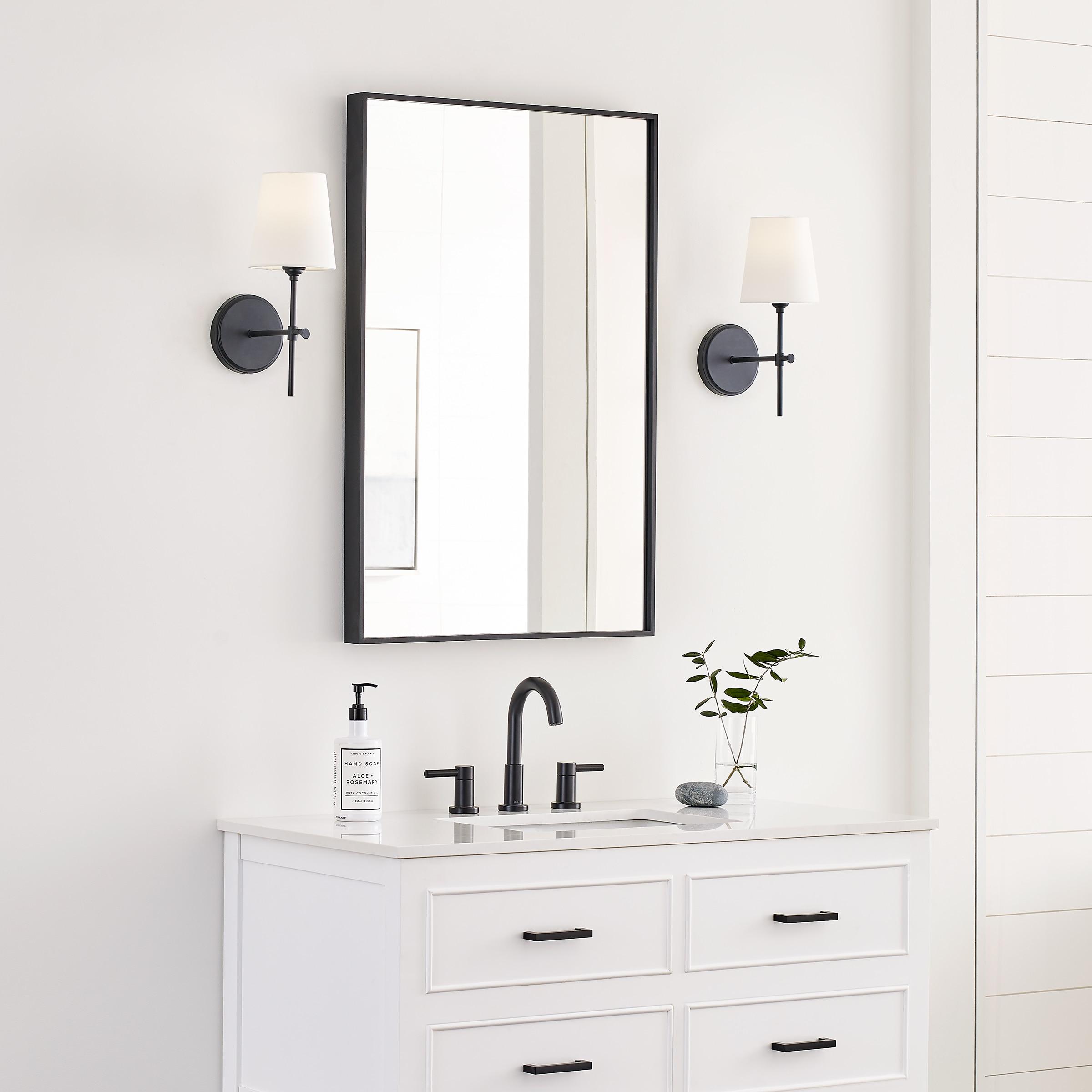 Baker 5.5 in. 1-Light Midnight Black Wall Sconce With White Linen Fabric Shade