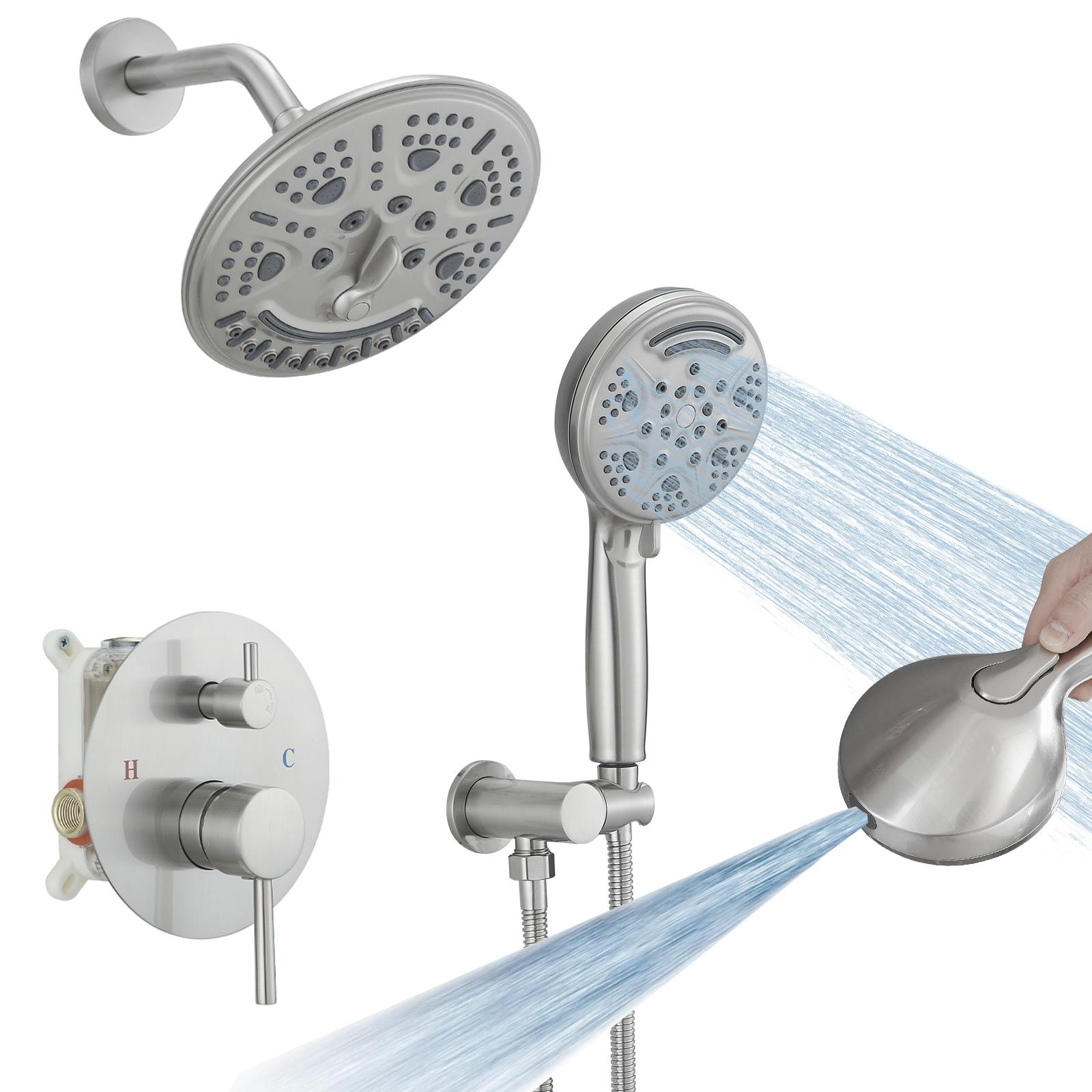 Single Handle 1-Spray Round Rain Shower Faucet Set with High Pressure Shower Head Hand Shower