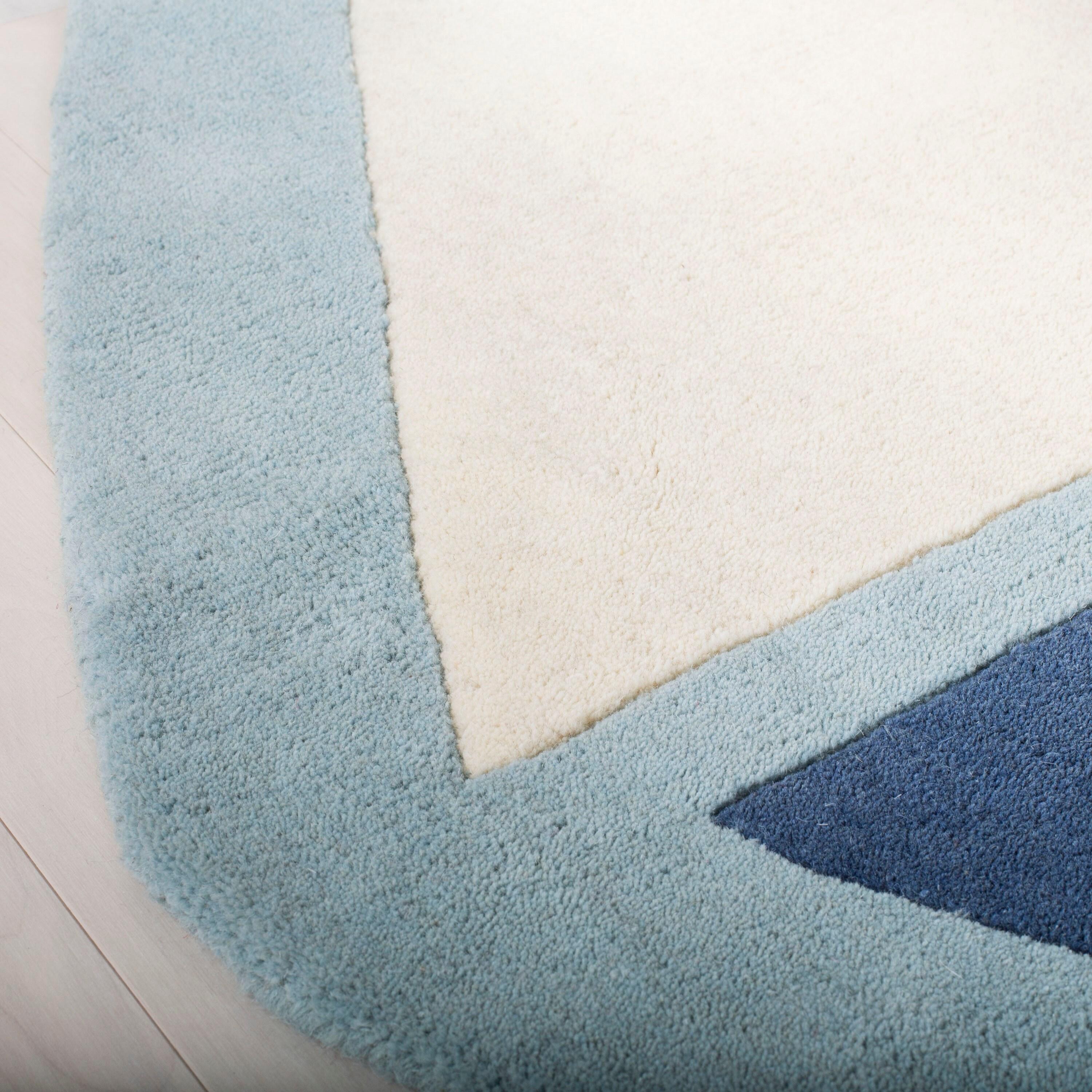 Safavieh  Martha Stewart Collection Modern & Contemporary Ivory / Blue Wool Rug 5'  x  5'6" 5' x 8',4' x 6'