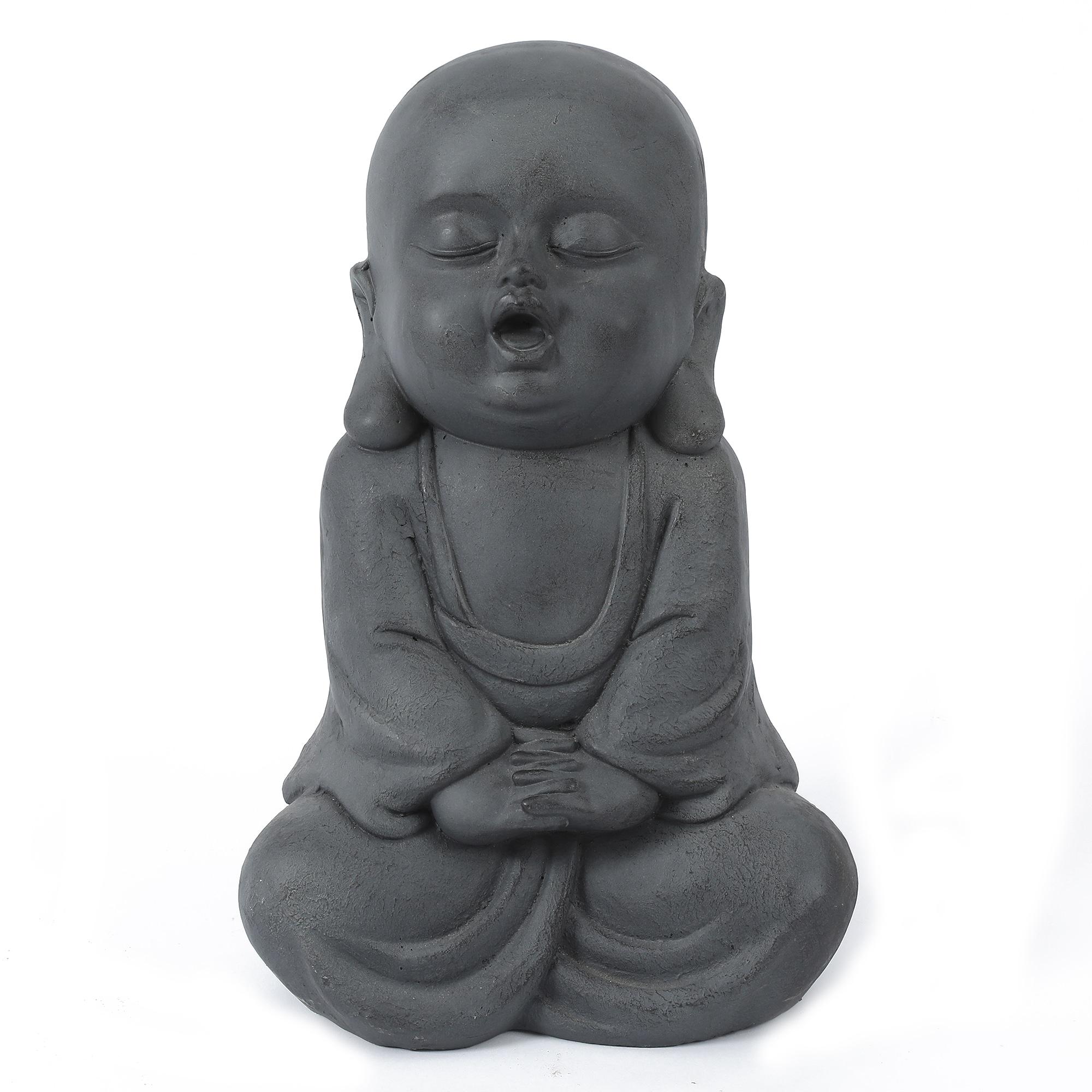 LuxenHome 16.3" LuxenHome Gray MgO Meditating Buddha Garden Statue