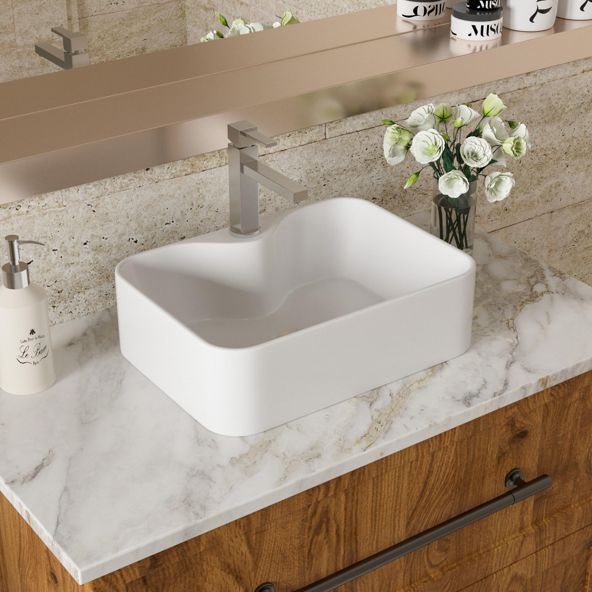 19" White Ceramic Rectangular Above-Counter Vessel Sink