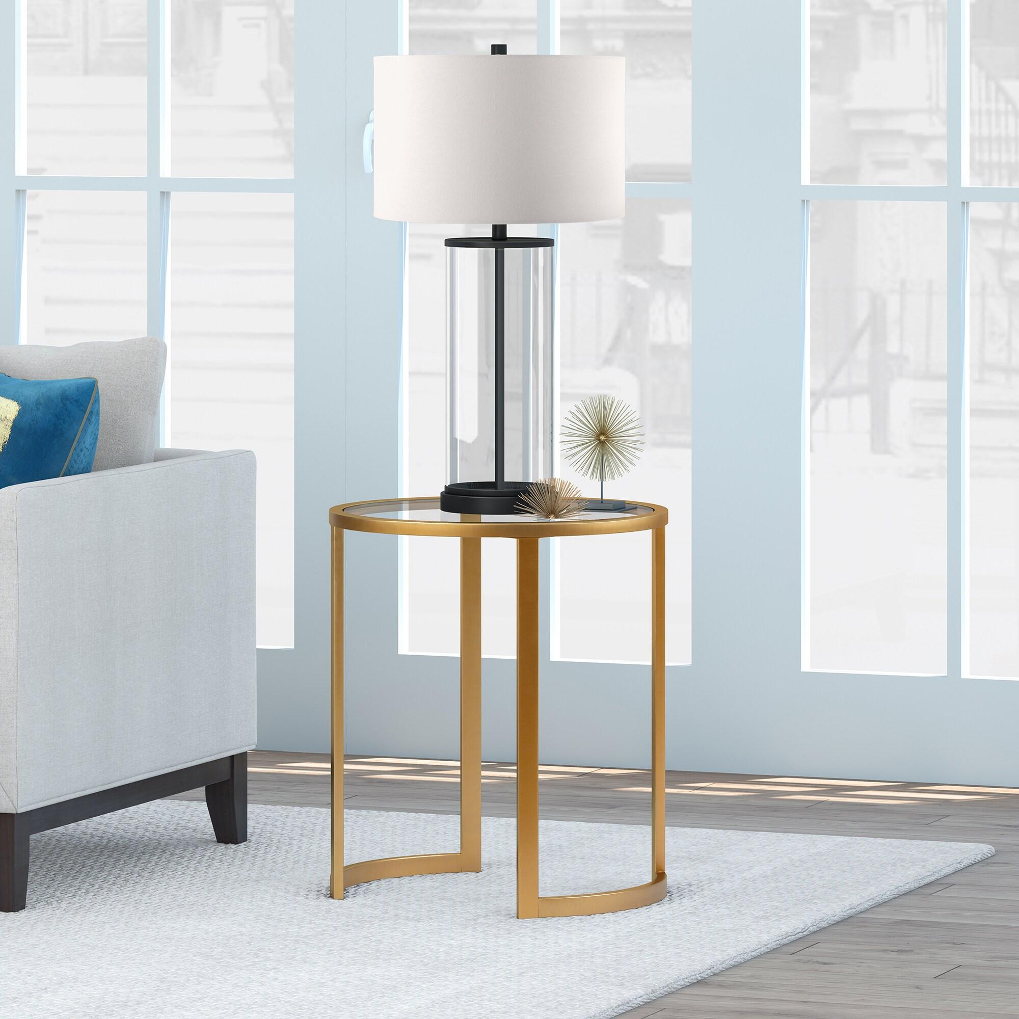 Evelyn&Zoe Mitera 20" Wide Round Side Table, Brass