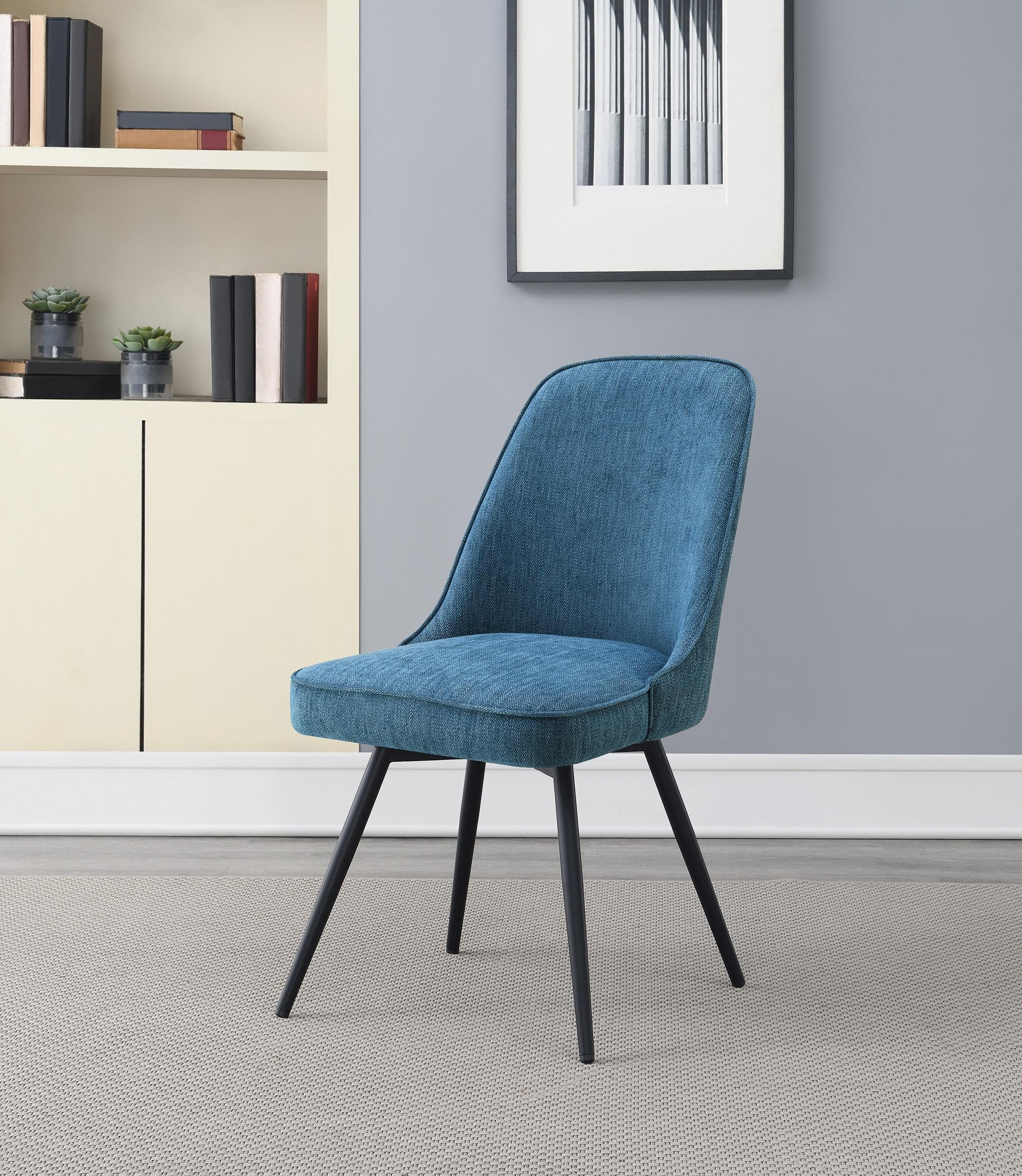Martel Swivel Chair in Navy Herringbone Fabric with Black Legs