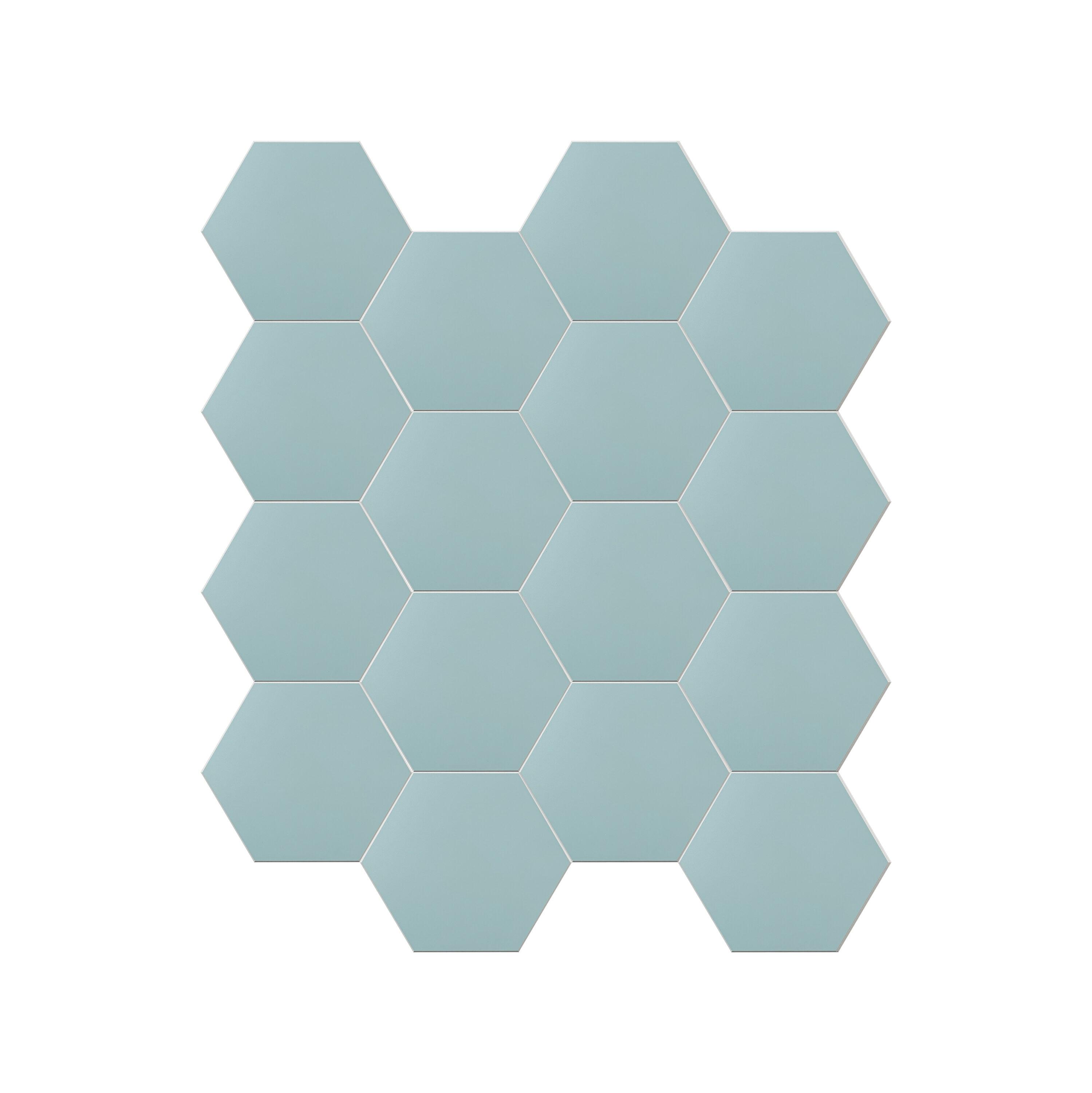 Rain Blue Hexagon Peel and Stick Resin Wall Tiles