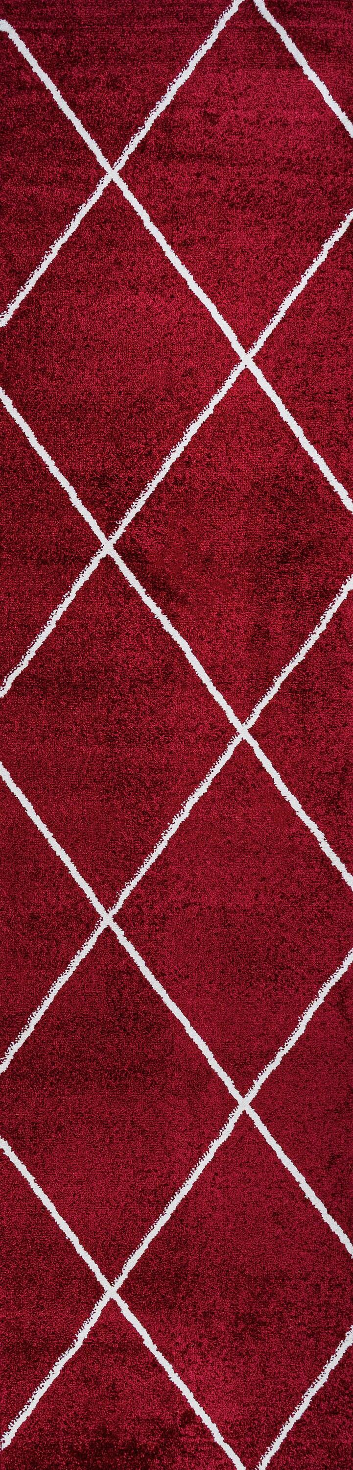 2'x10' Cole Minimalist Diamond Trellis Runner Rug, Red/White - JONATHAN Y