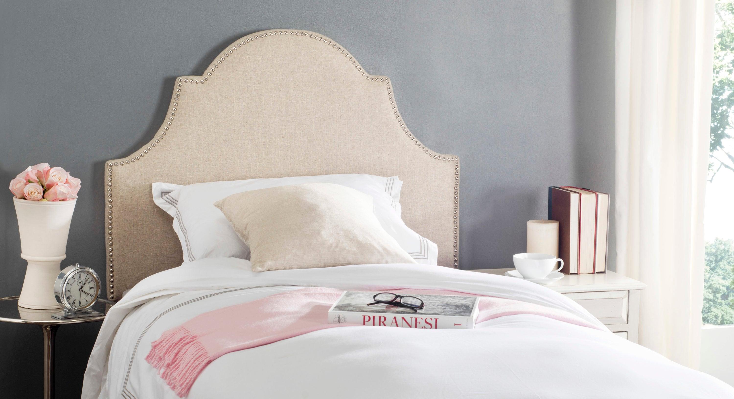 SAFAVIEH Hallmar Classic Elegant Upholstered Headboard, Twin, Hemp/Silver Nails