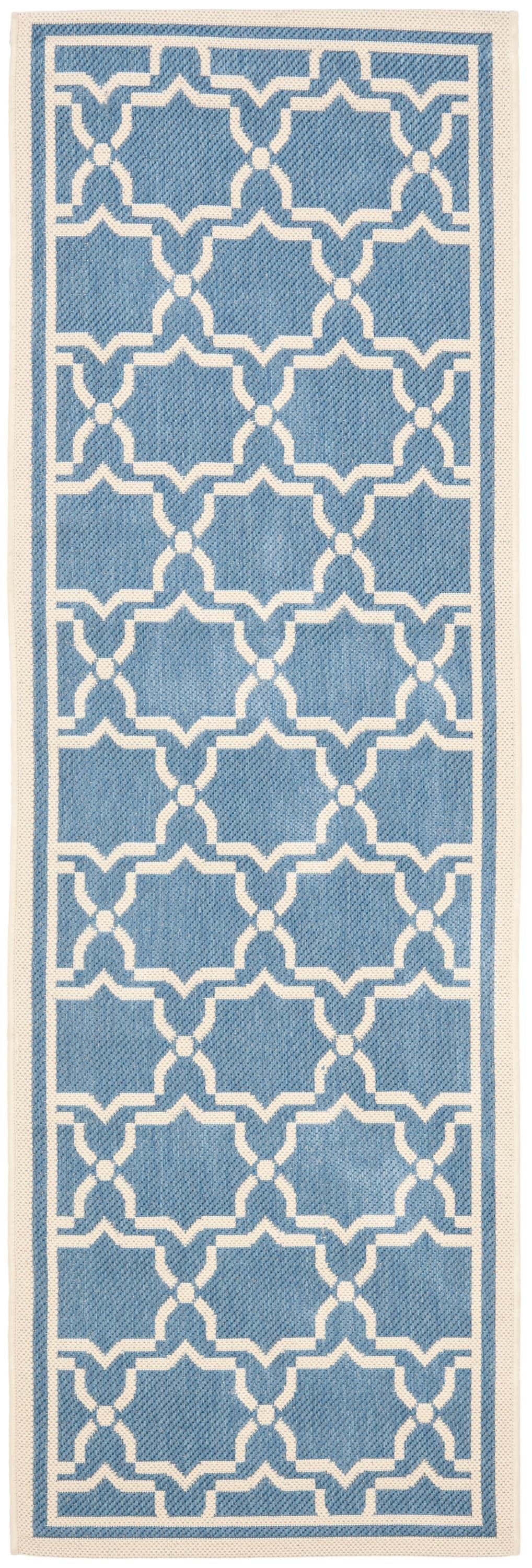 SAFAVIEH Courtyard Allison Oriental Indoor/Outdoor Runner Rug, Blue/Beige, 2'3" x 14'