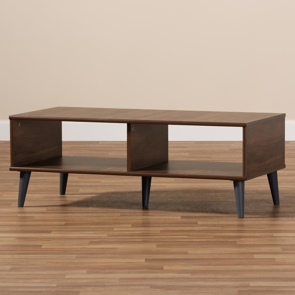 Pierre Coffee Table Dark Brown/Gray - Baxton Studio: Mid-Century Modern Storage, Tapered Legs