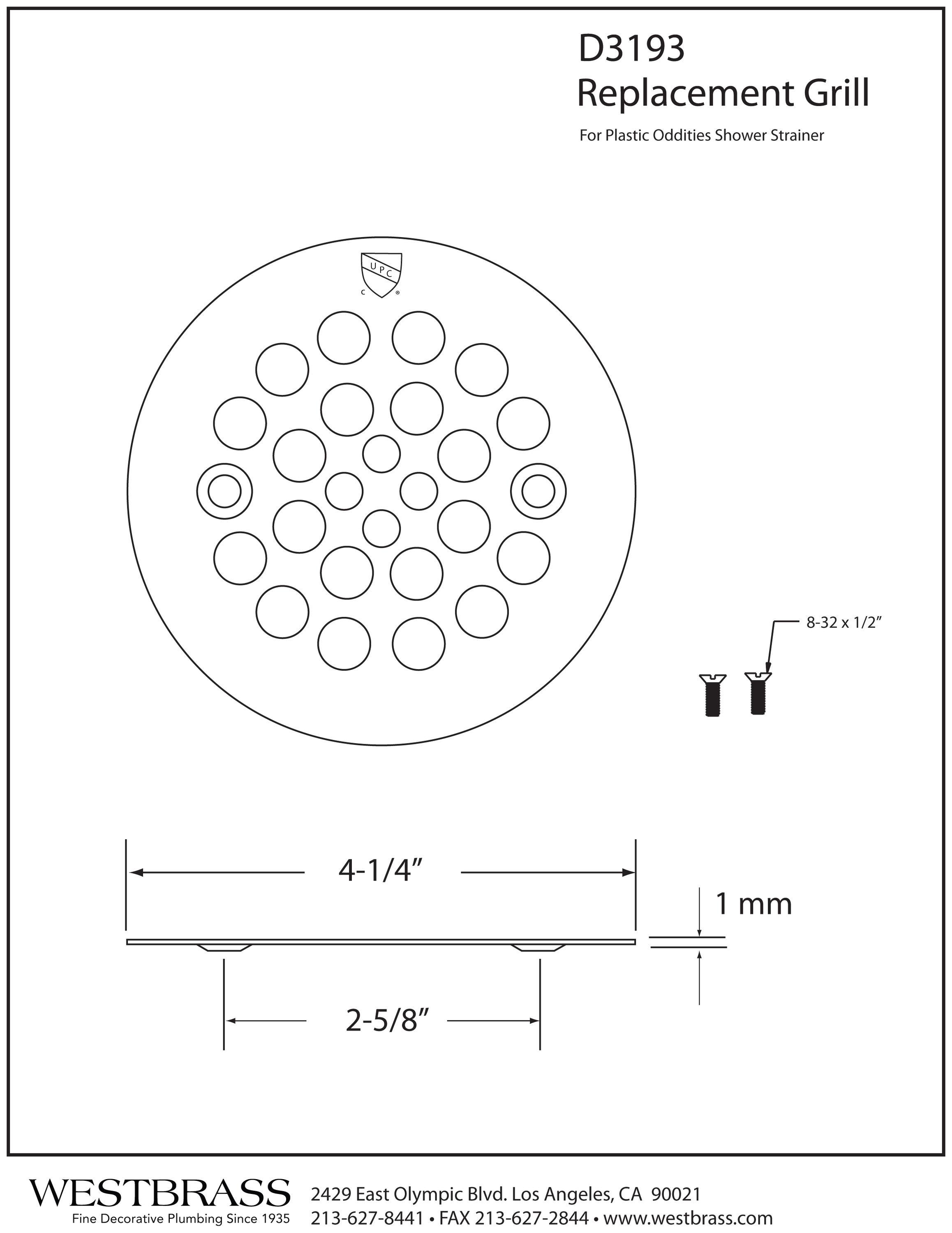 4-1/4" OD Brass Shower Strainer Grid Drain Cover