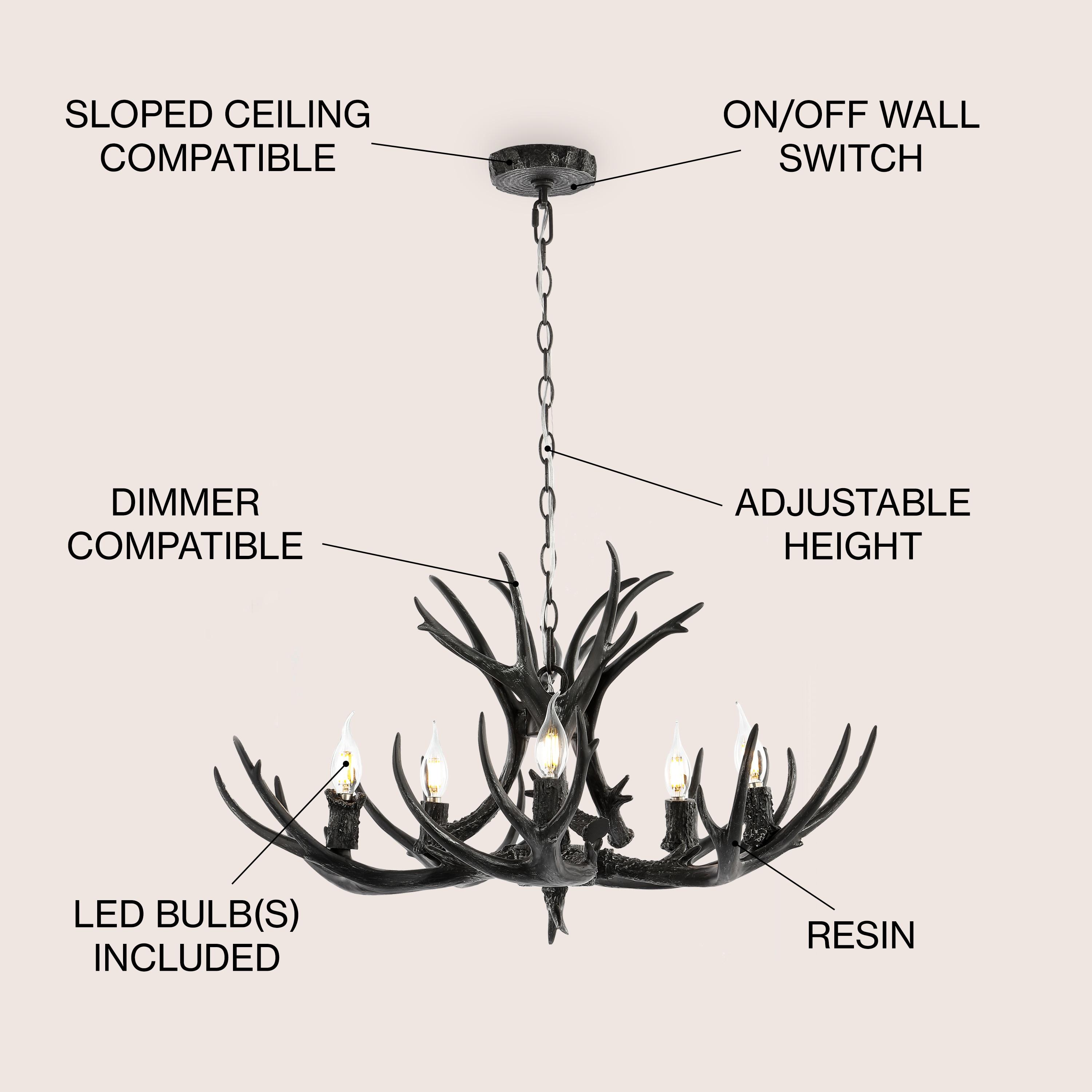 JONATHAN Y JYL6300C Eldora 30" 5-Light Rustic Farmhouse Iron LED Chandelier, Bohemian, Contemporary, Modern, Transitional for living room, dinning room, bedroom, office Bulb Included, Black