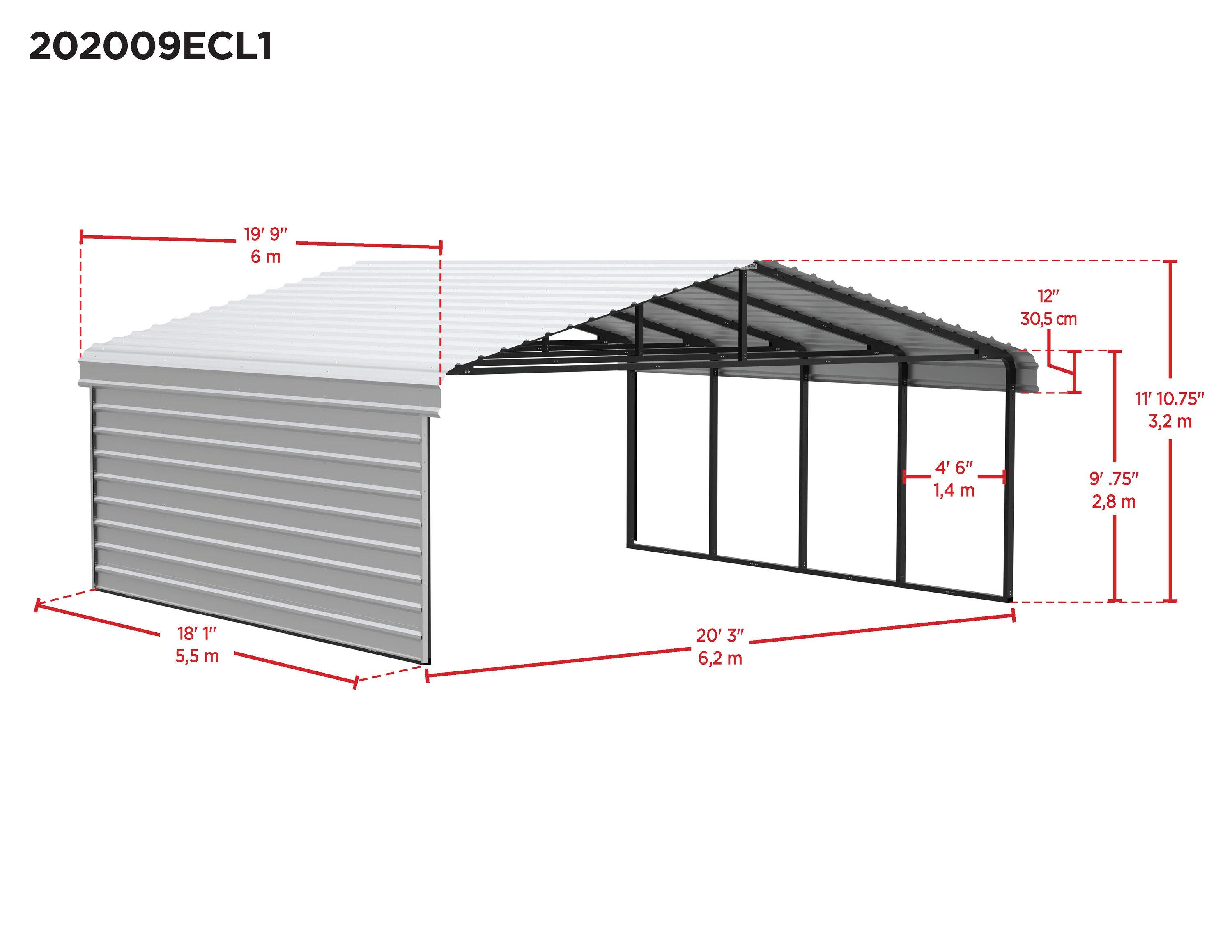 Arrow Arrow Steel Carport with 1 Side Wall Kit, 20x20x09