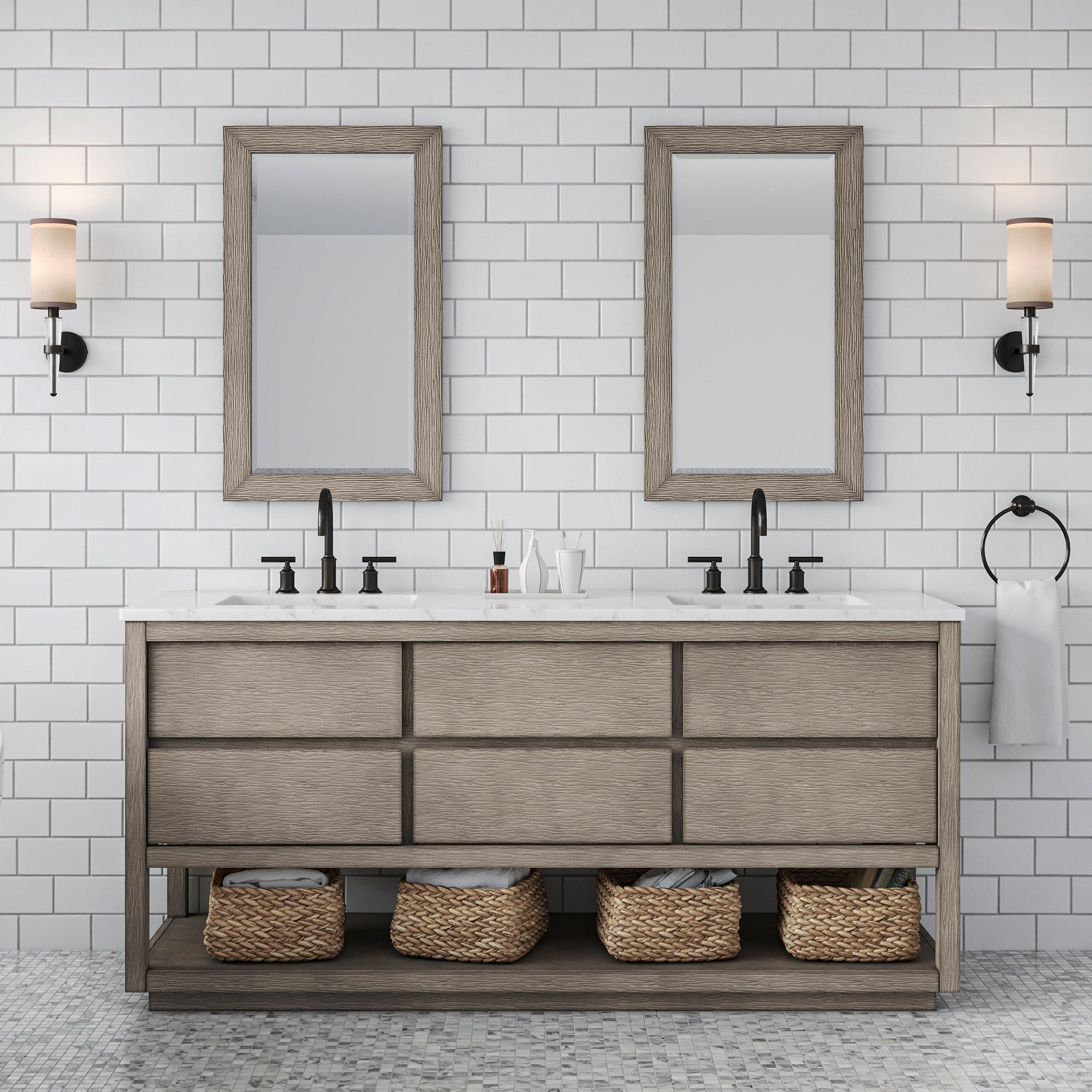 72'' Grey Oak Double Sink Vanity with Carrara Marble Countertop