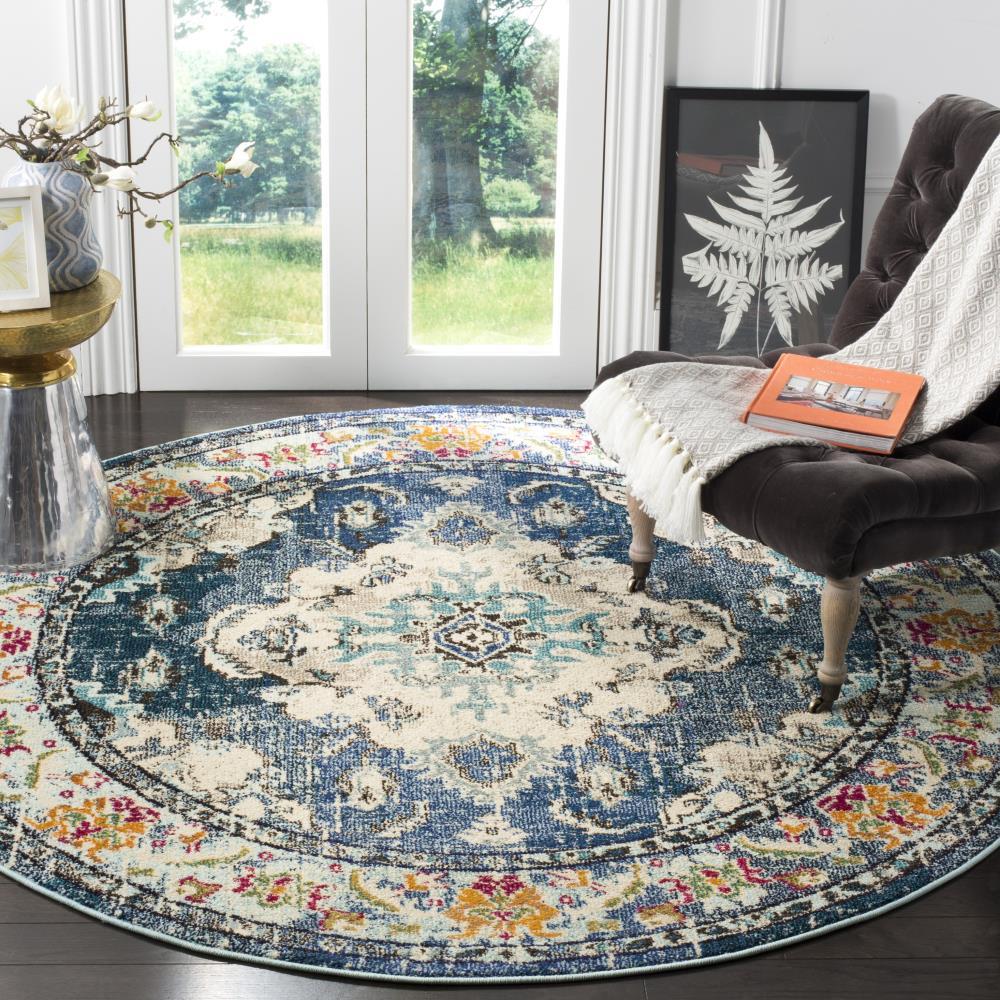 Monaco MNC243 Power Loomed Indoor Area Rug - Navy/Light Blue - 5' Round - Safavieh.