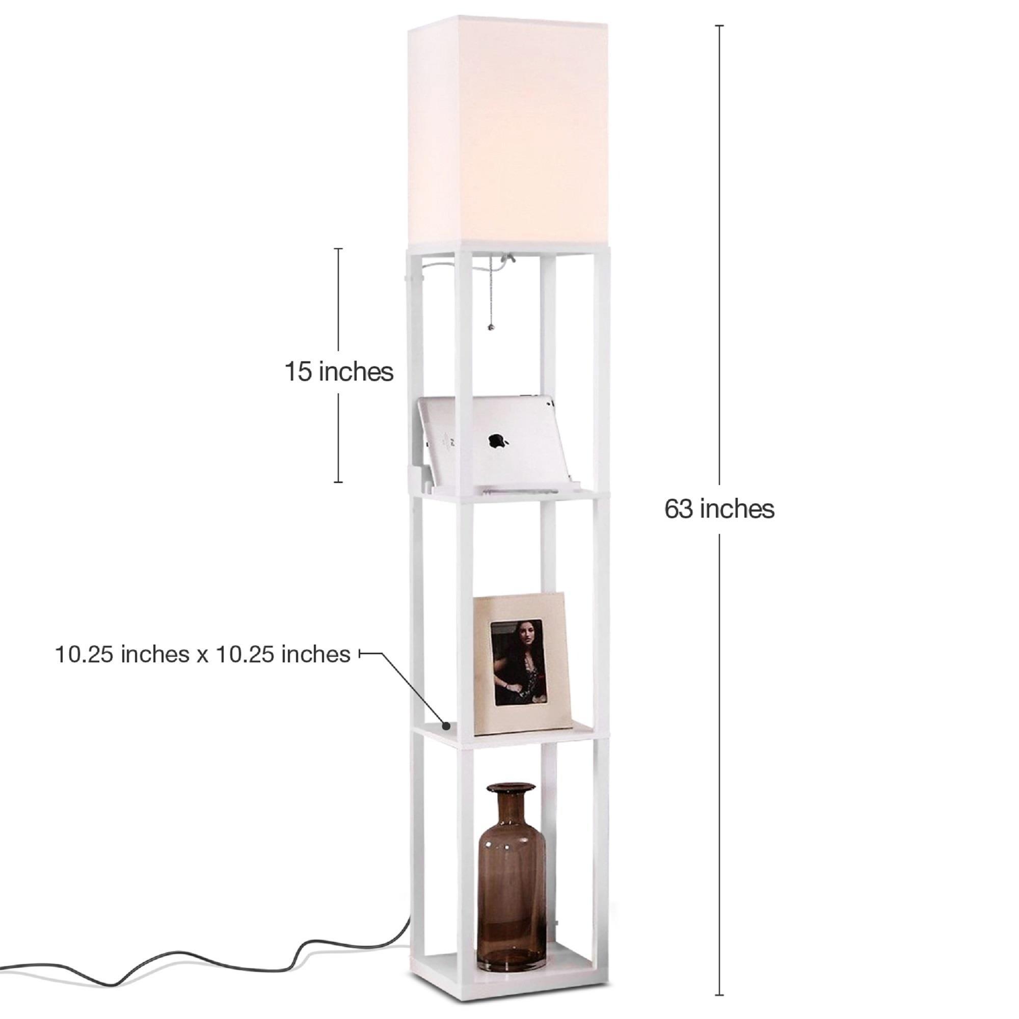 Brightech Maxwell 63 in. 3-Shelf USB-Charging LED Floor Lamp with Fabric Square Shade
