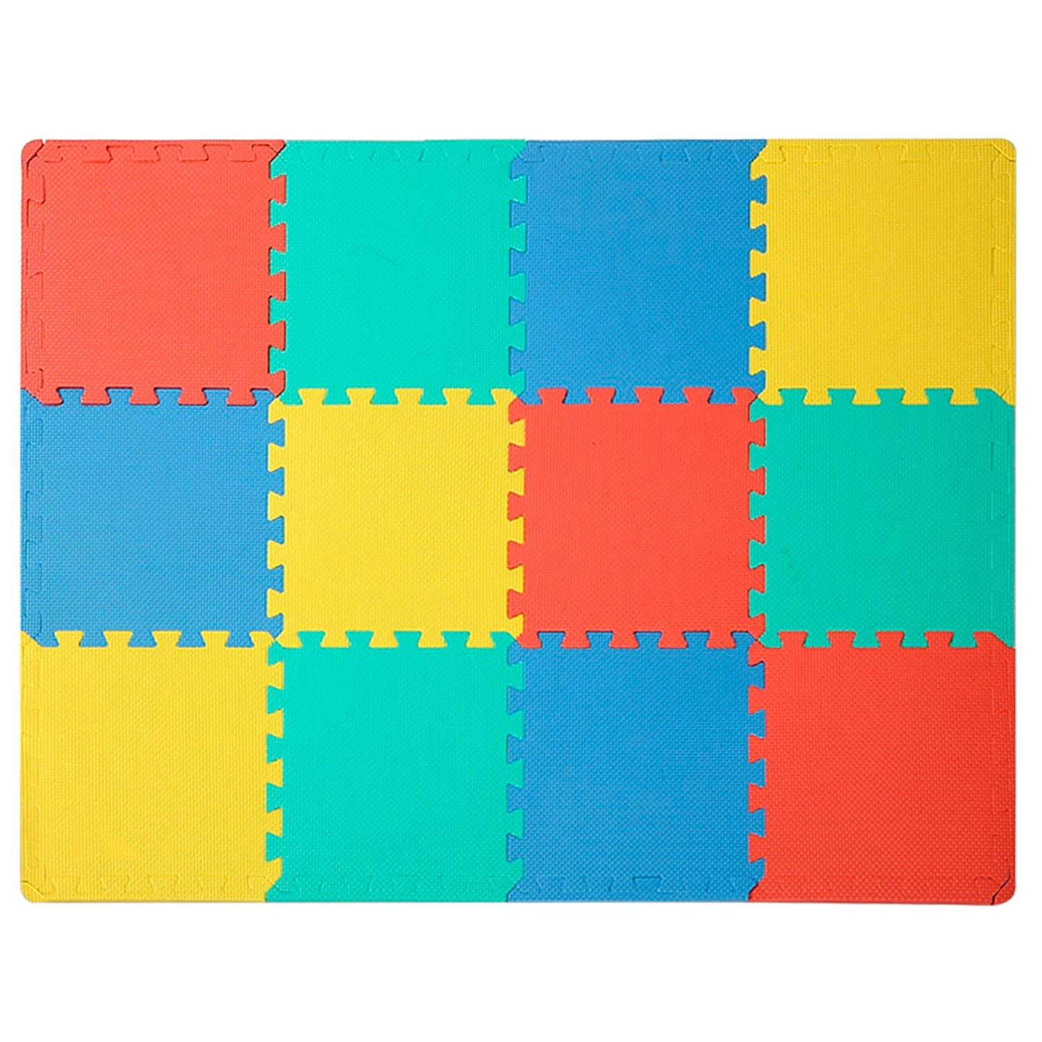 Easy Playhouse: 12 Soft Foam Floor Tiles - Blue-Grey-White, Interlocking Mat