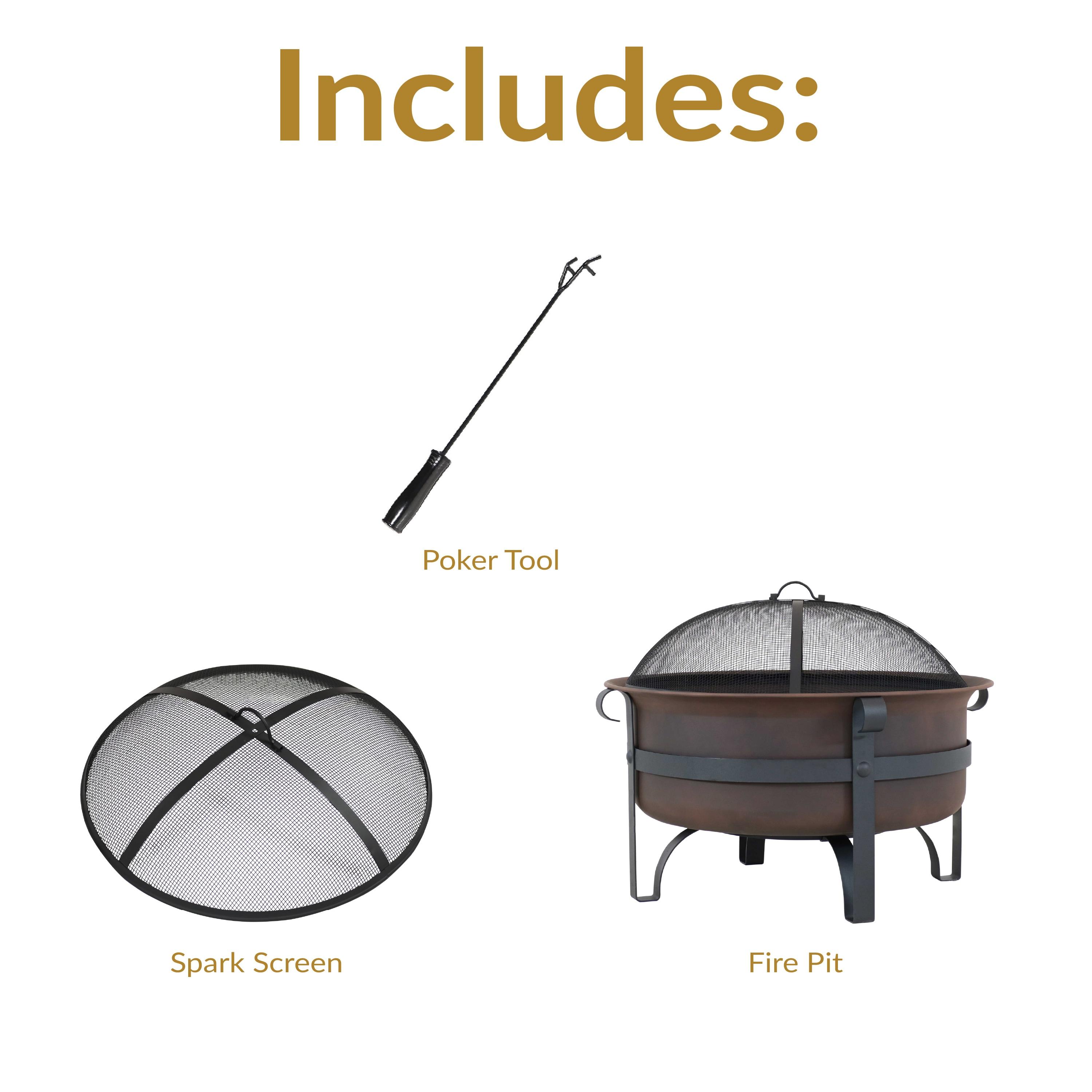 Sunnydaze Outdoor Camping or Backyard Large Round Cauldron Fire Pit Bowl with Log Poker and Spark Screen - 29"