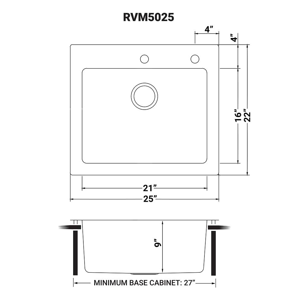 Ruvati 25 x 22 inch Drop-in Topmount Kitchen Sink 16 Gauge Stainless Steel Single Bowl