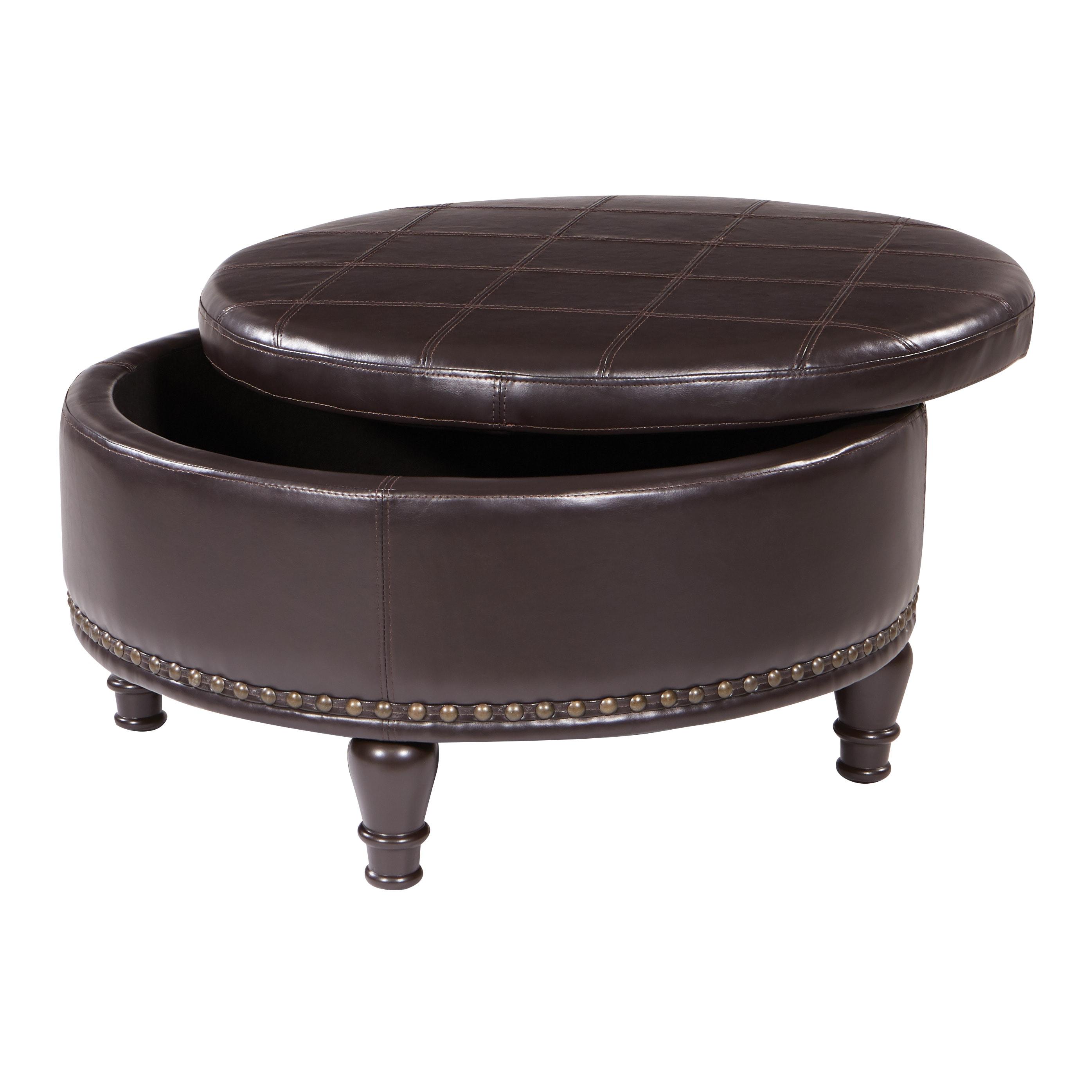 Augusta Storage Leather Ottoman in Espresso