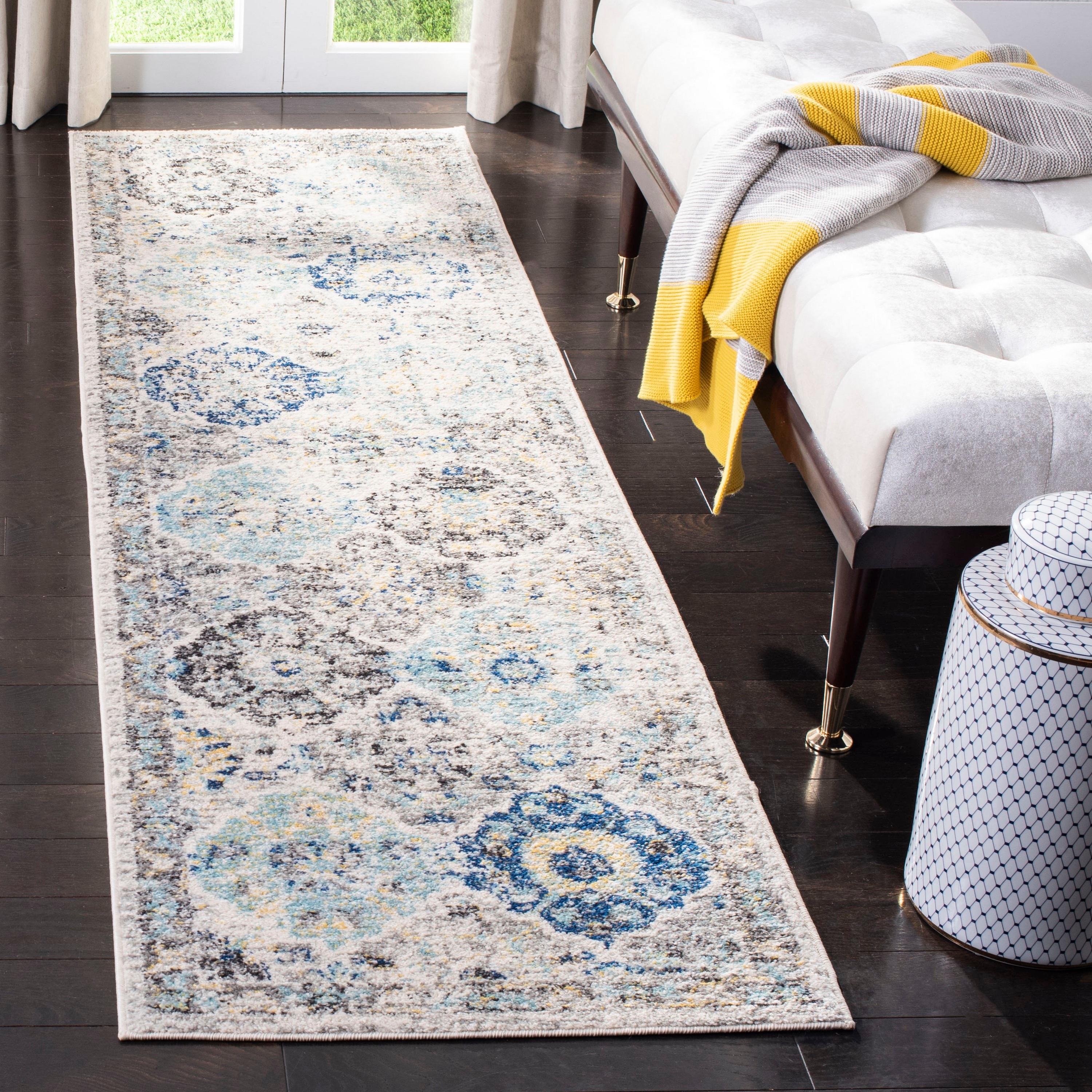 Madison MAD611 Power Loomed Runner Rug - Ivory/Aqua - 2'3"x6' - Safavieh.