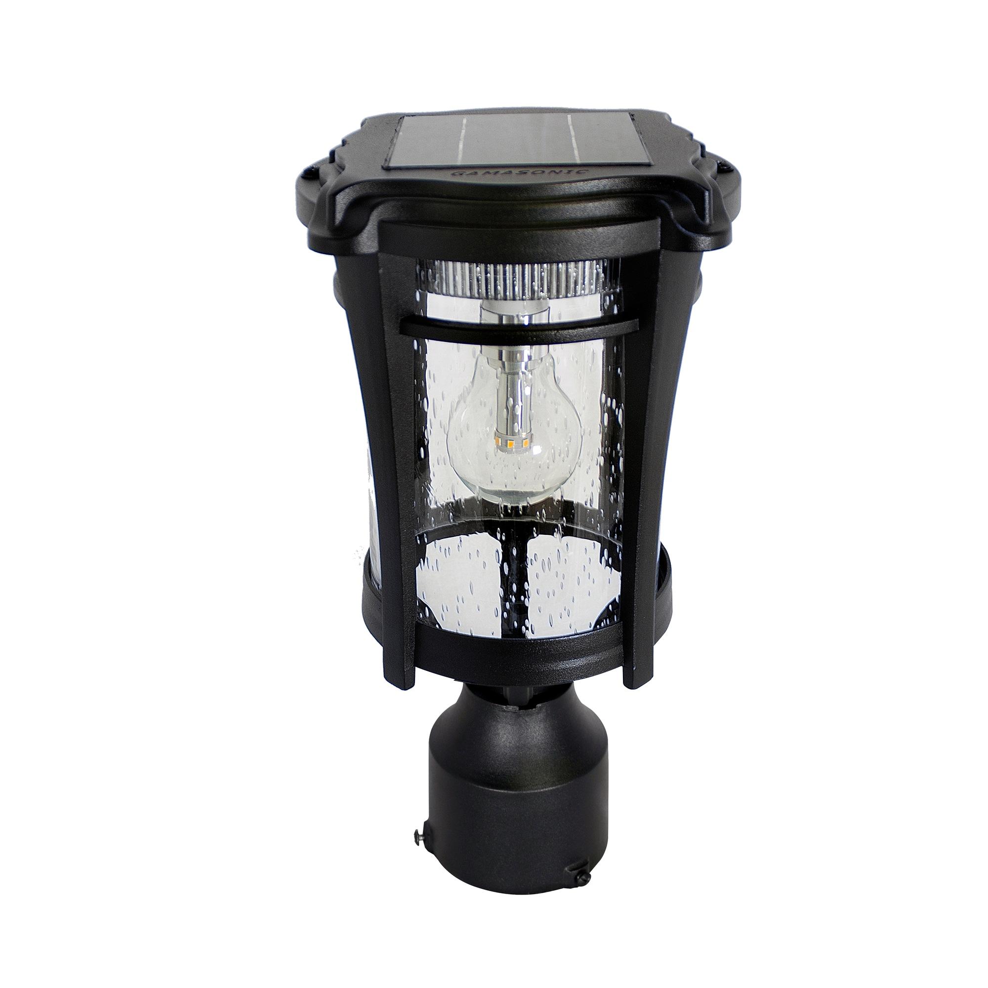 Eligia Black 1-Light 13" H Solar Powered Lantern Warm White Post Light with Pier and Wall