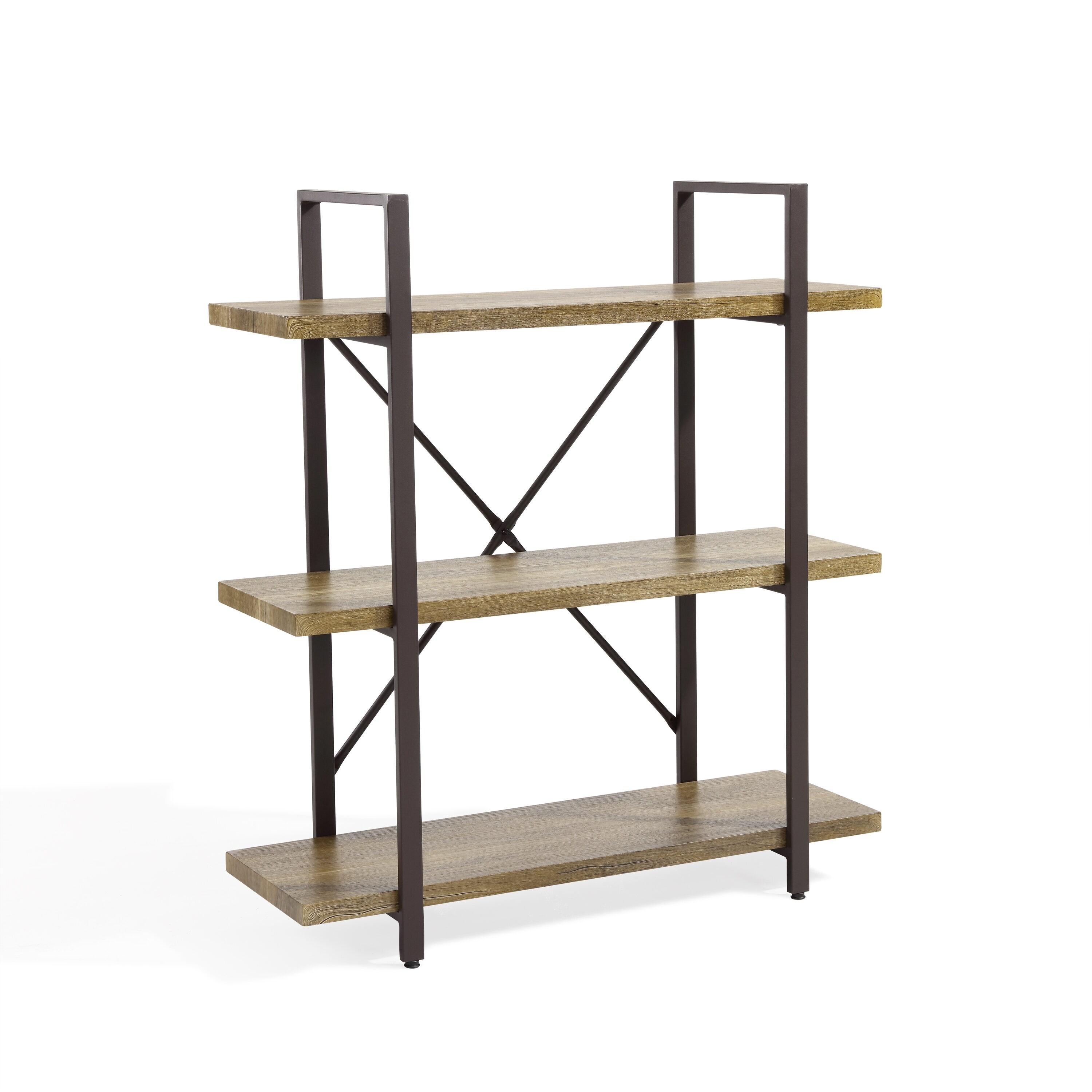 Danya B. 35.5" x 40" Three Level Rustic Shelving Unit: Laminated Storage, Metal Frame, Open Back Design