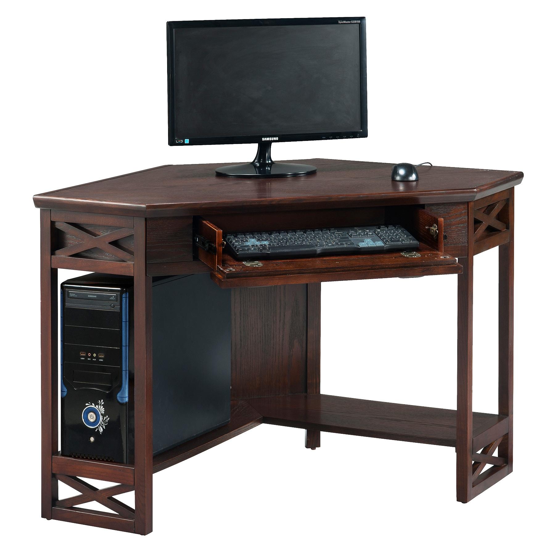 Leick Home 81430 Corner Computer/Writing Desk with Drawer and Shelf, Made with Solid Wood, Chocolate Oak