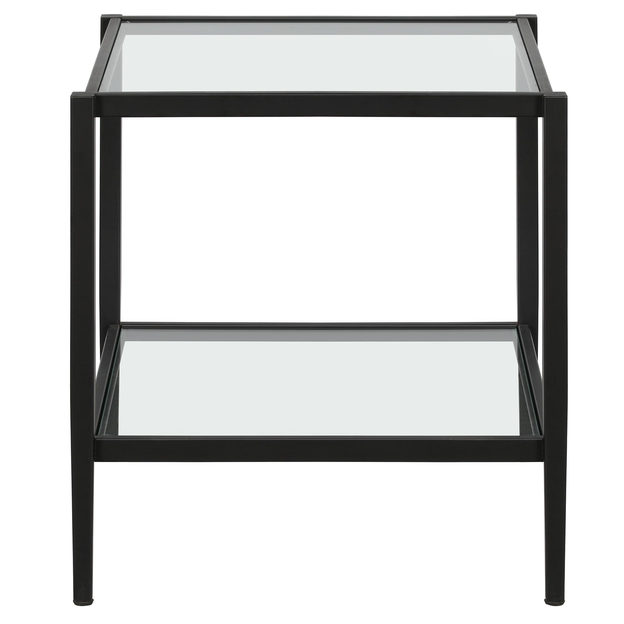 Evelyn&Zoe Hera 20" Wide Square Side Table with Glass Shelf, Blackened Bronze
