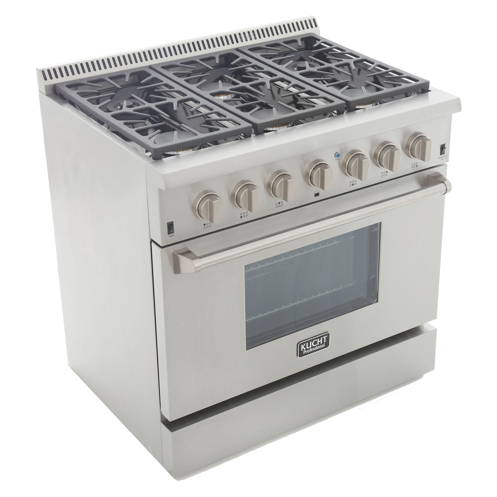 KUCHT Professional 36 in. 5.2 cu. ft. Dual Fuel Range for Natural Gas with Sealed Burners and Convection Oven in Stainless Steel with Classic Silver Knobs