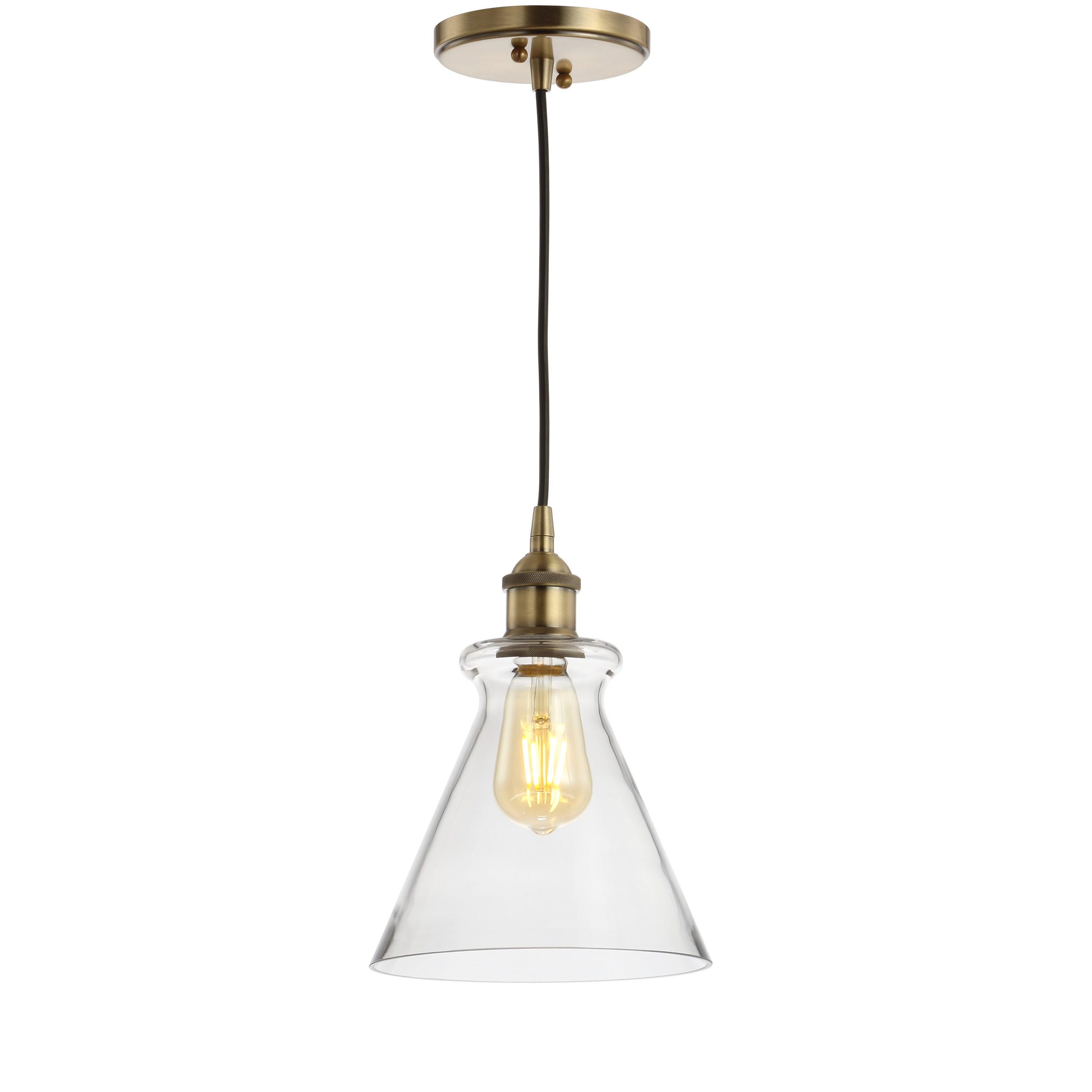Goldwater 7.5" Adjustable Drop Metal/Glass LED Pendant, Brass Gold