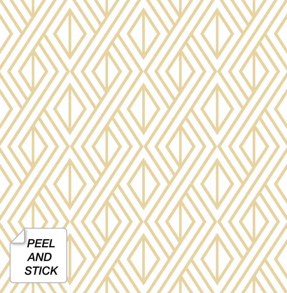 Gold and White Diamond Geometric Peel and Stick Wallpaper