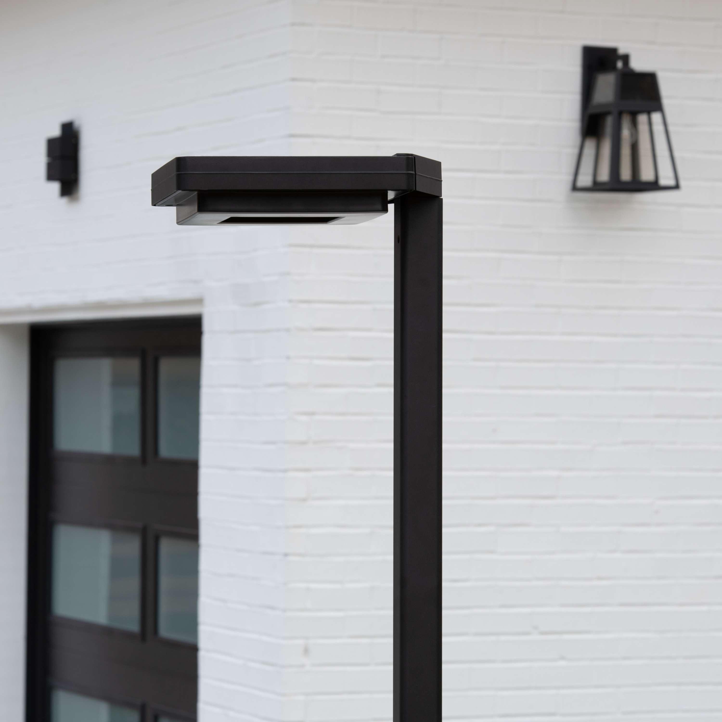 Contemporary 99 in. 1-Light Square Black Modern Aluminum Waterproof Solar Lamp Post Light with 3-Colors Integrated LED