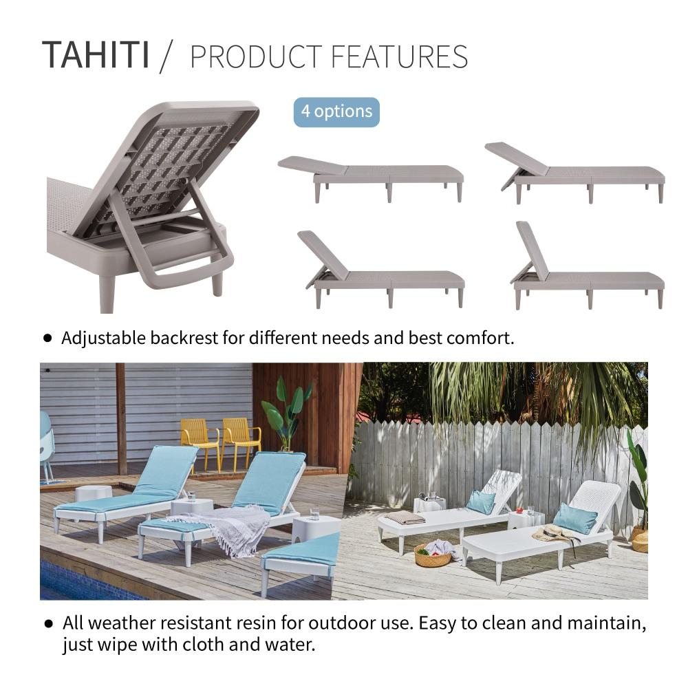 Tahiti Rattan Chaise Lounge - White - Lagoon: Resin Adjustable Back, Mold & UV Resistant Patio Lounger