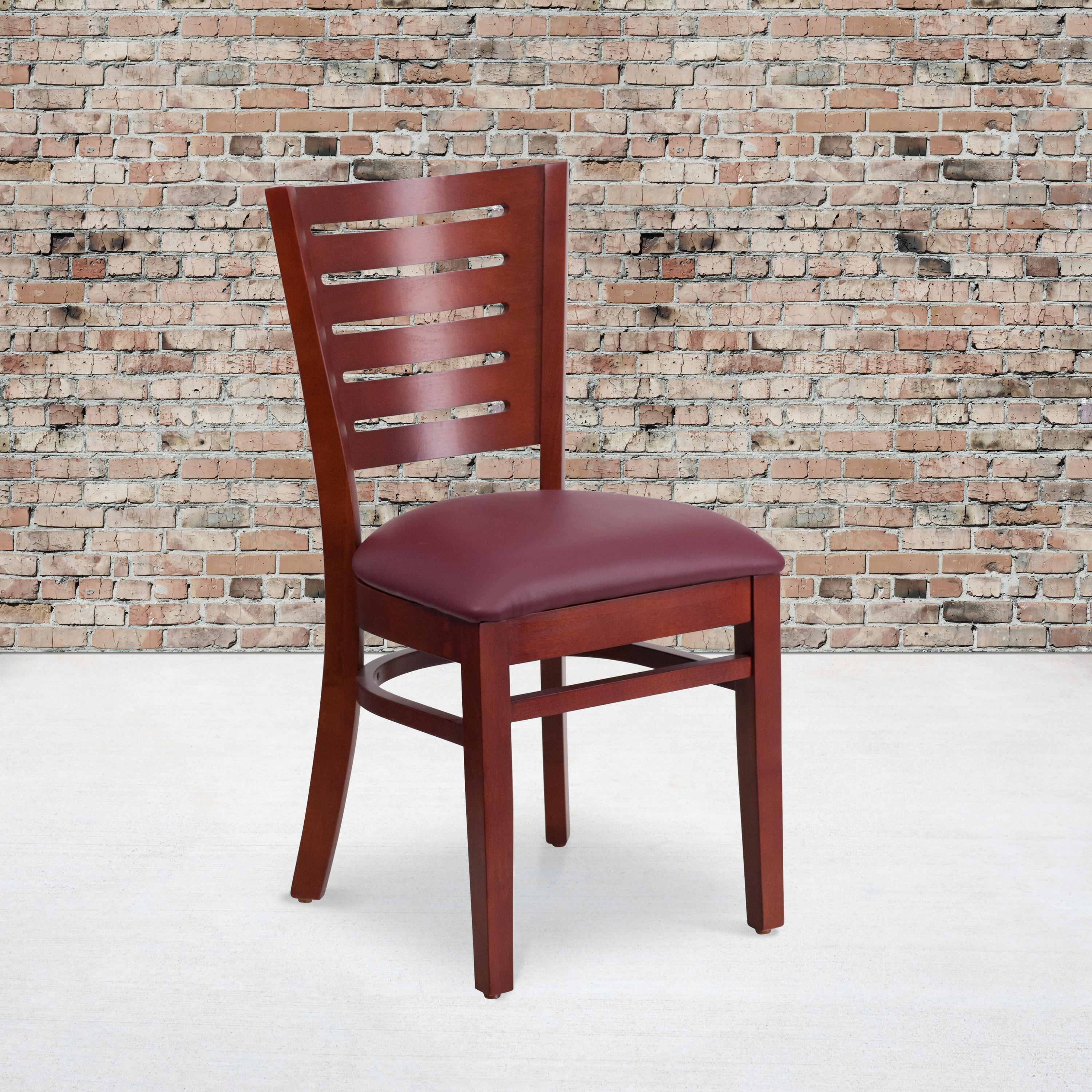 Flash Furniture Darby Series Slat Back Mahogany Wood Restaurant Chair - Burgundy Vinyl Seat
