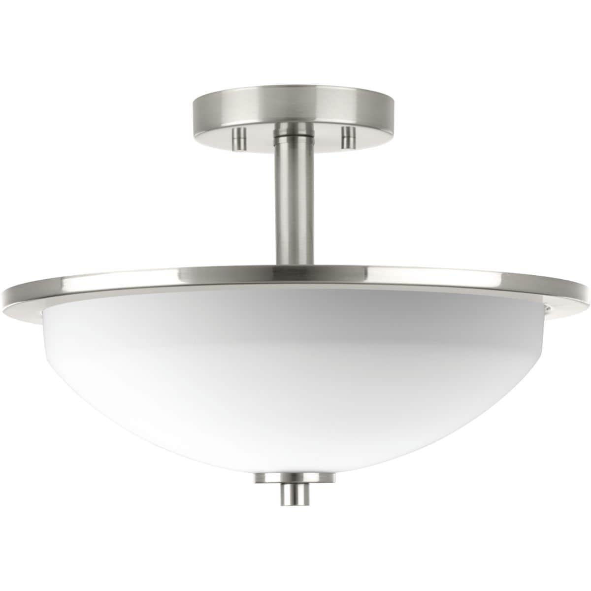 Progress Lighting Replay 2-Light Semi-Flush Ceiling Light, Brushed Nickel, White Glass Shade