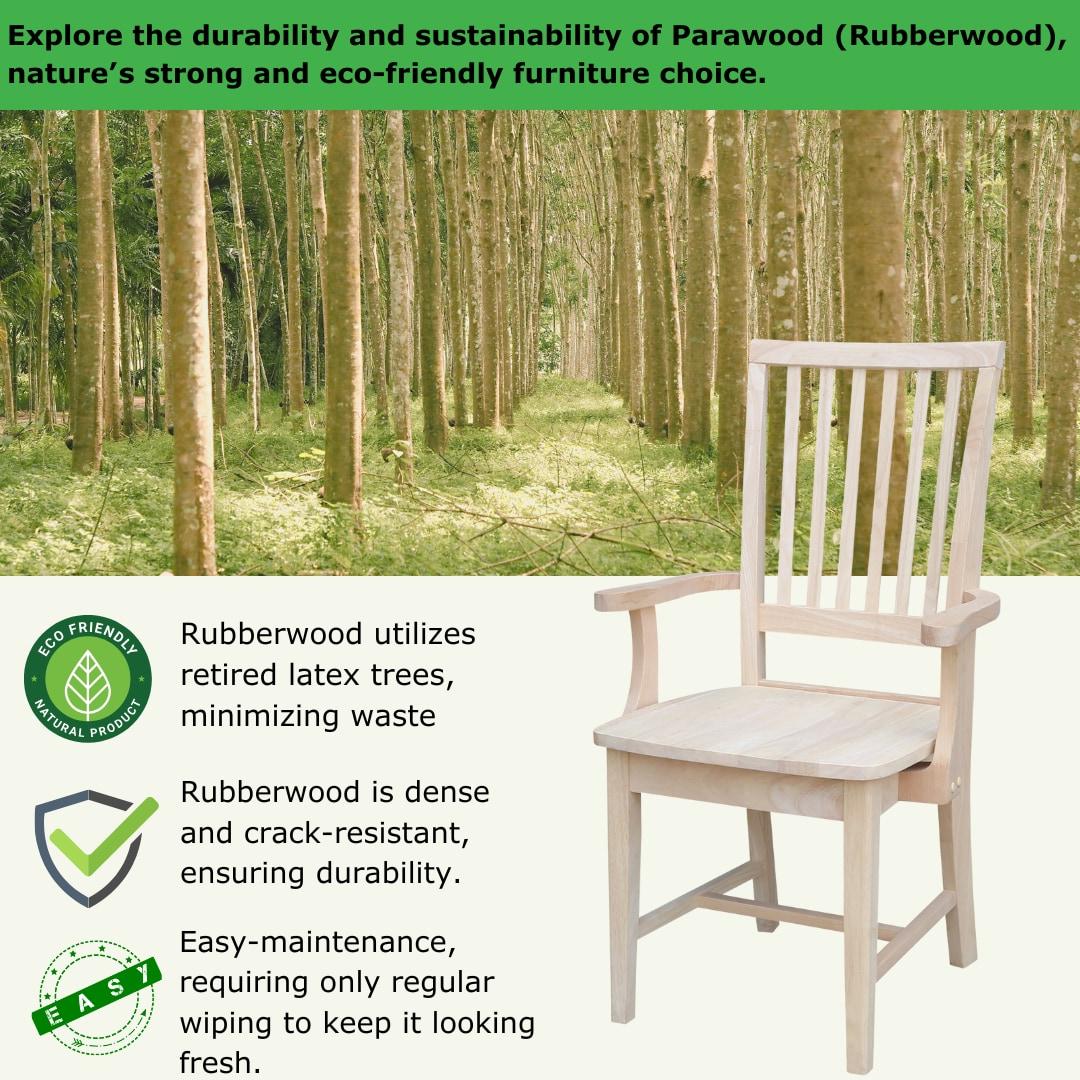 Mission Side Chair with Arms Unfinished - International Concepts: Solid Wood, Slat Back, Kitchen Furniture