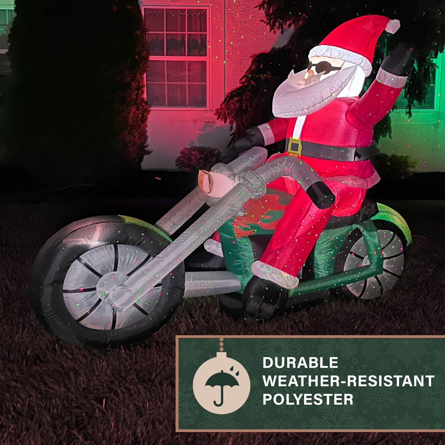 Fraser Hill Farm Fraser Hill Farm 6-Ft. Wide Motorcycle Santa Blow Up Inflatable with Lights