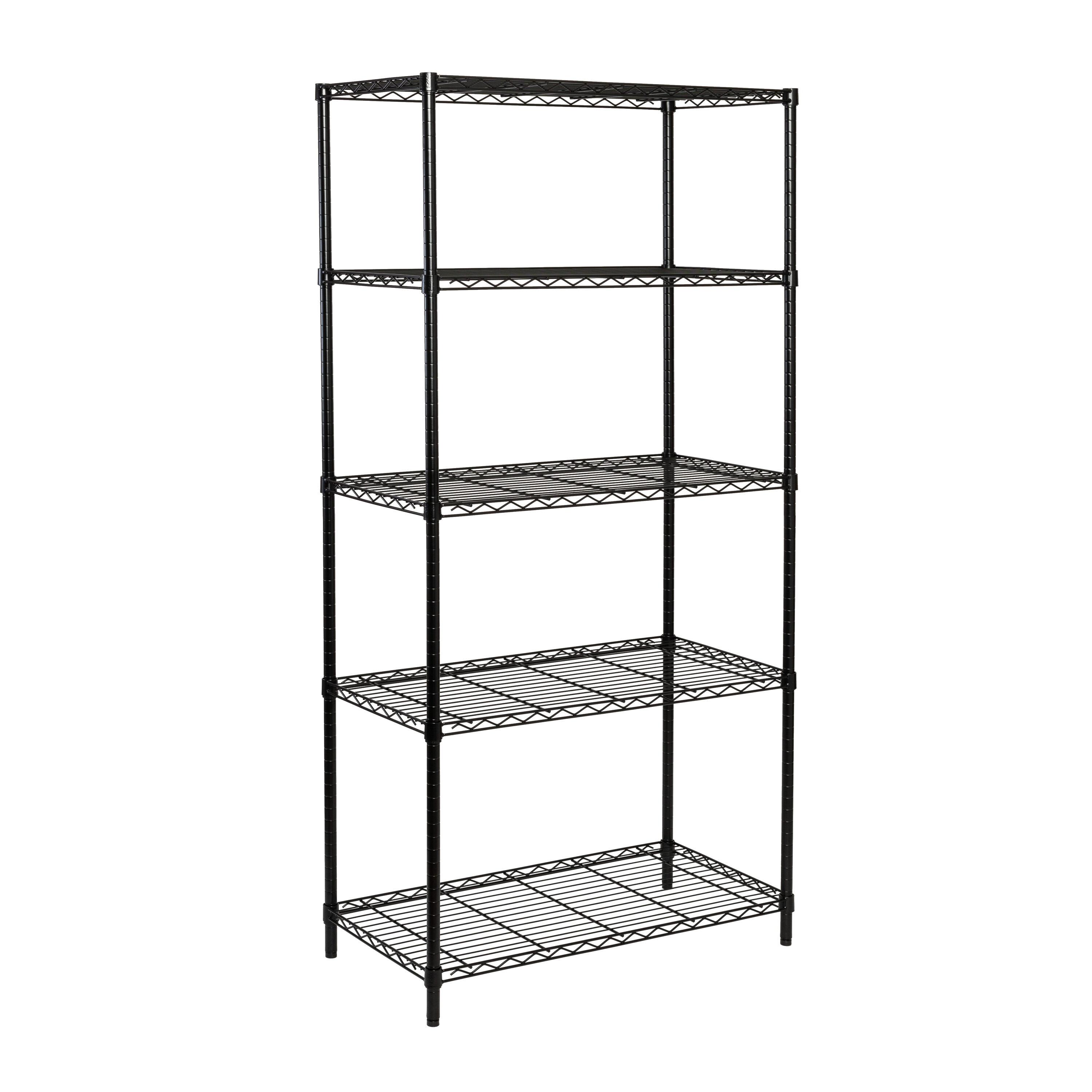 Honey-Can-Do 5-Shelf Steel Adjustable Storage Shelves, Black, Holds up to 350 lb per Shelf