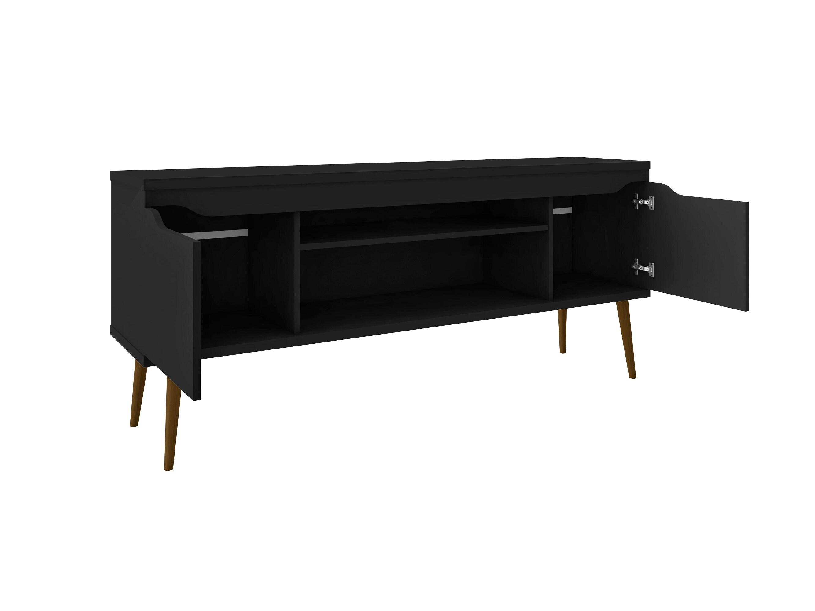 Bradley TV Stand for TVs up to 60" Black - Manhattan Comfort: Modern Entertainment Center with Open Shelves