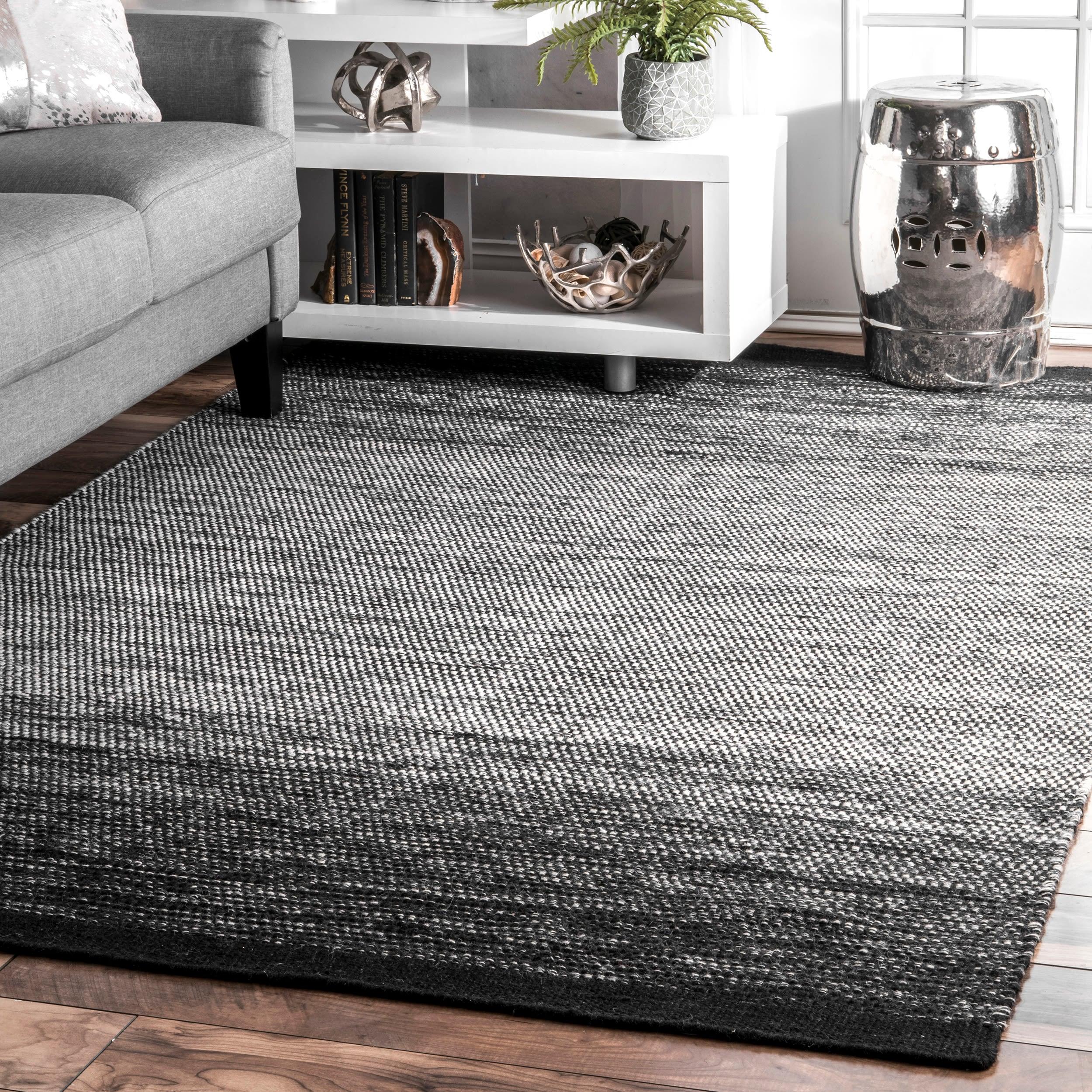 Nuloom Desantis Striped 6x9 Wool Indoor Area Rug for Living Room Bedroom Dining Room Kitchen, Black and White/Blue
