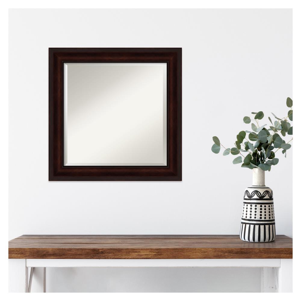 Amanti Art Beveled Bathroom Wall Mirror - Coffee Bean Brown Frame - Coffee Bean Brown Outer Size: 25 x 25 in