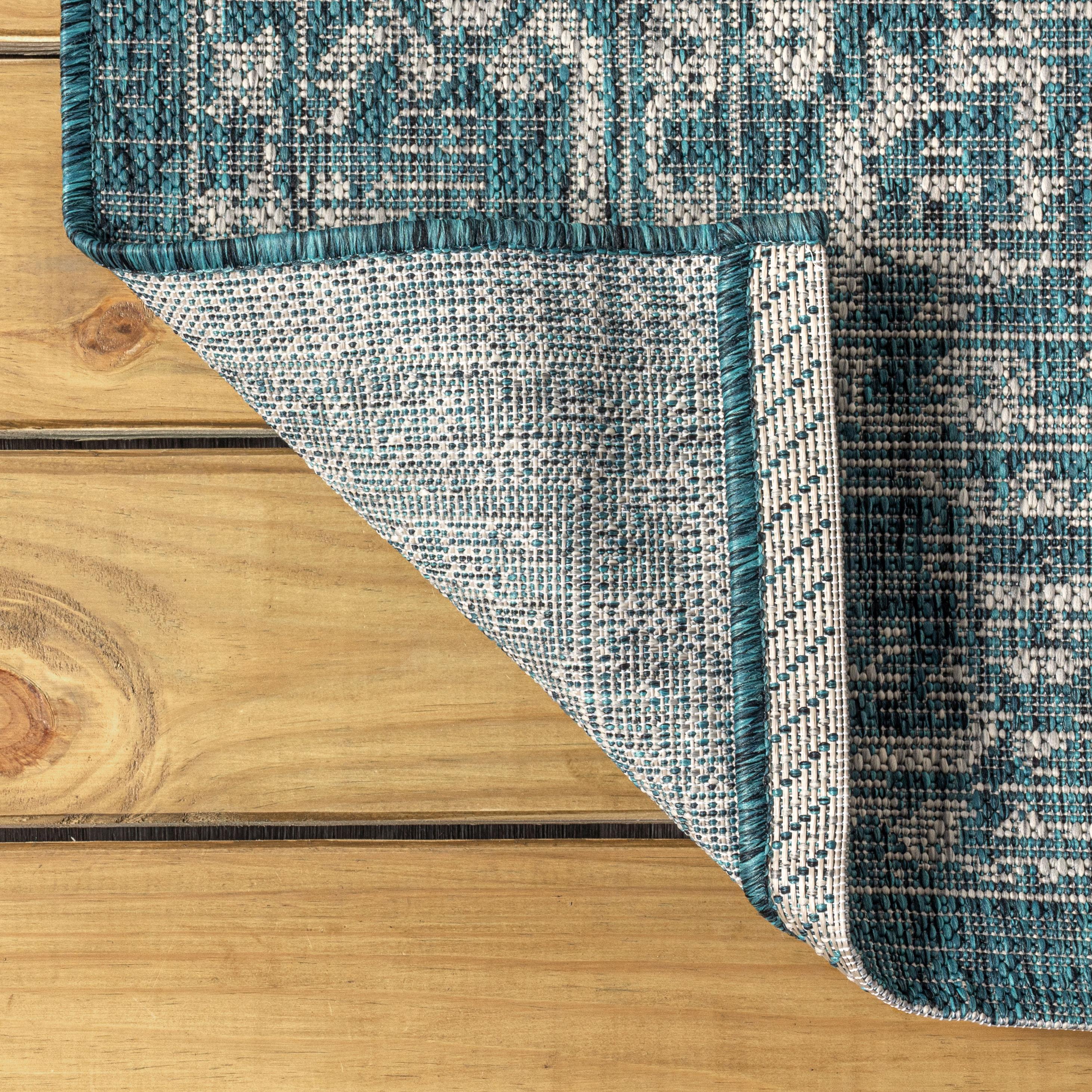 3'x5' Malta Bohemian Medallion Textured Weave Indoor/Outdoor Area Rug, Teal/Gray - JONATHAN Y