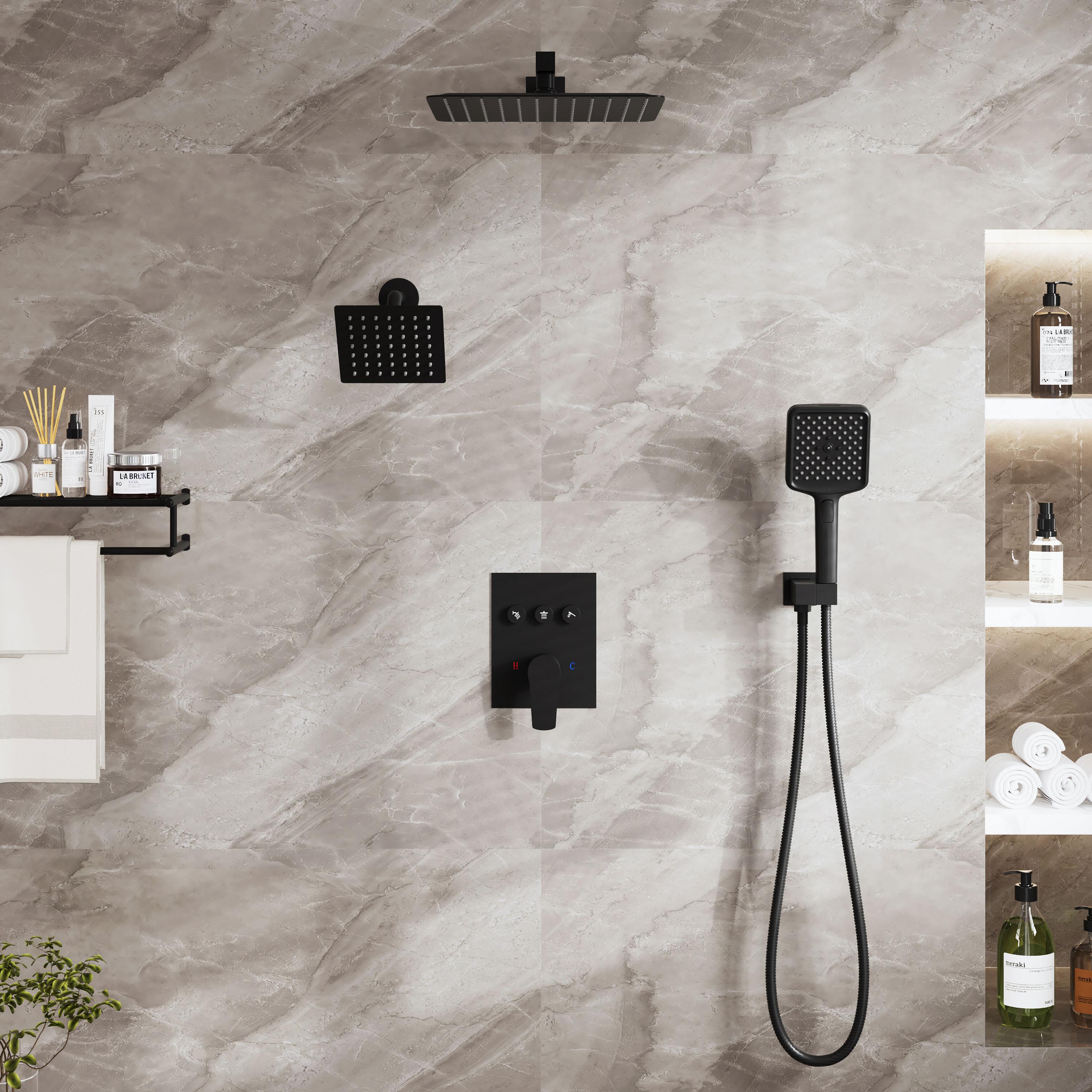 Rainfall Symphony 12inch 3-Function Dual Shower Head Thermostatic Shower System with 3 Sprays Handheld