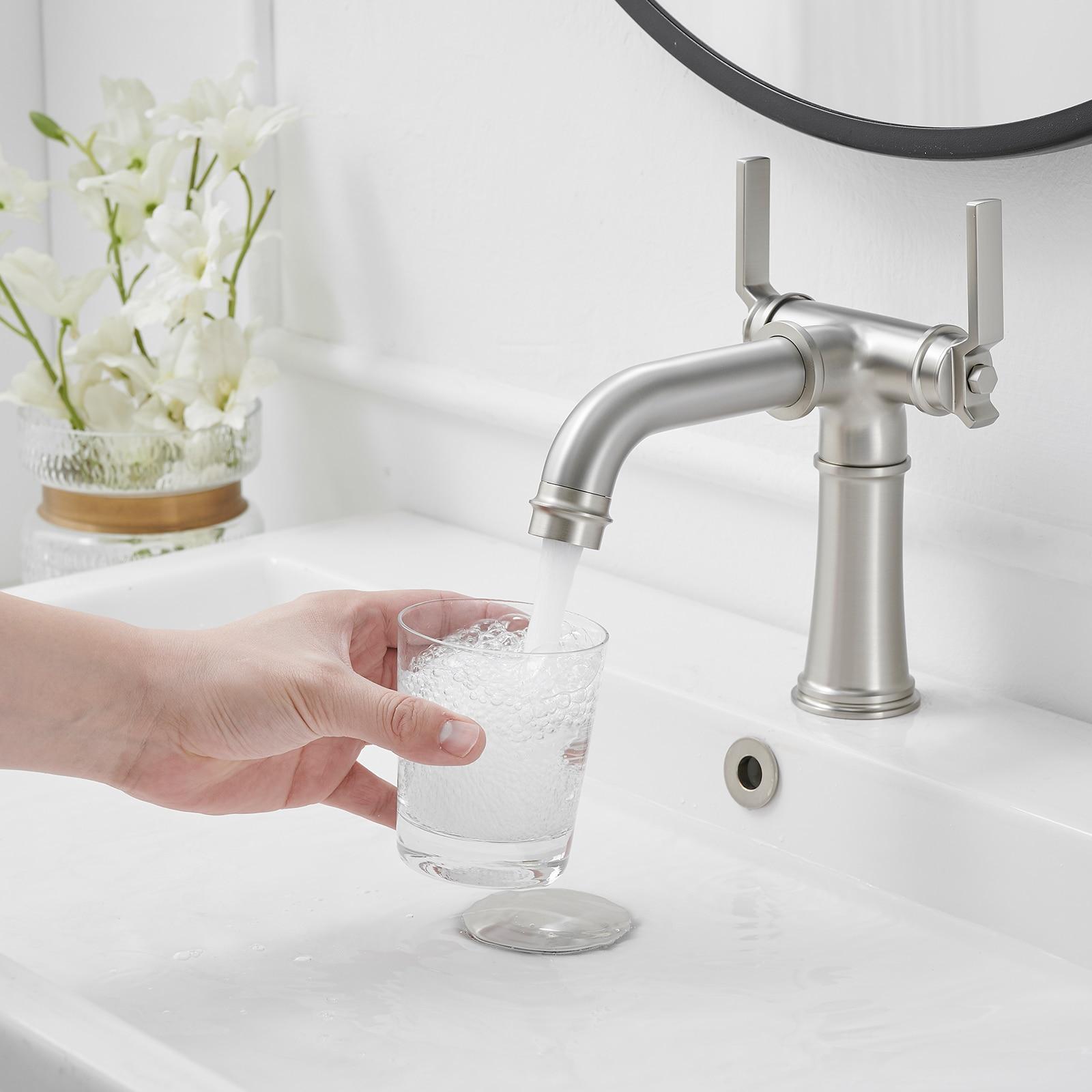 BWE Double Handle Industrial Style Bathroom Faucet Lavatory Mixer Tap Commercial Vanity