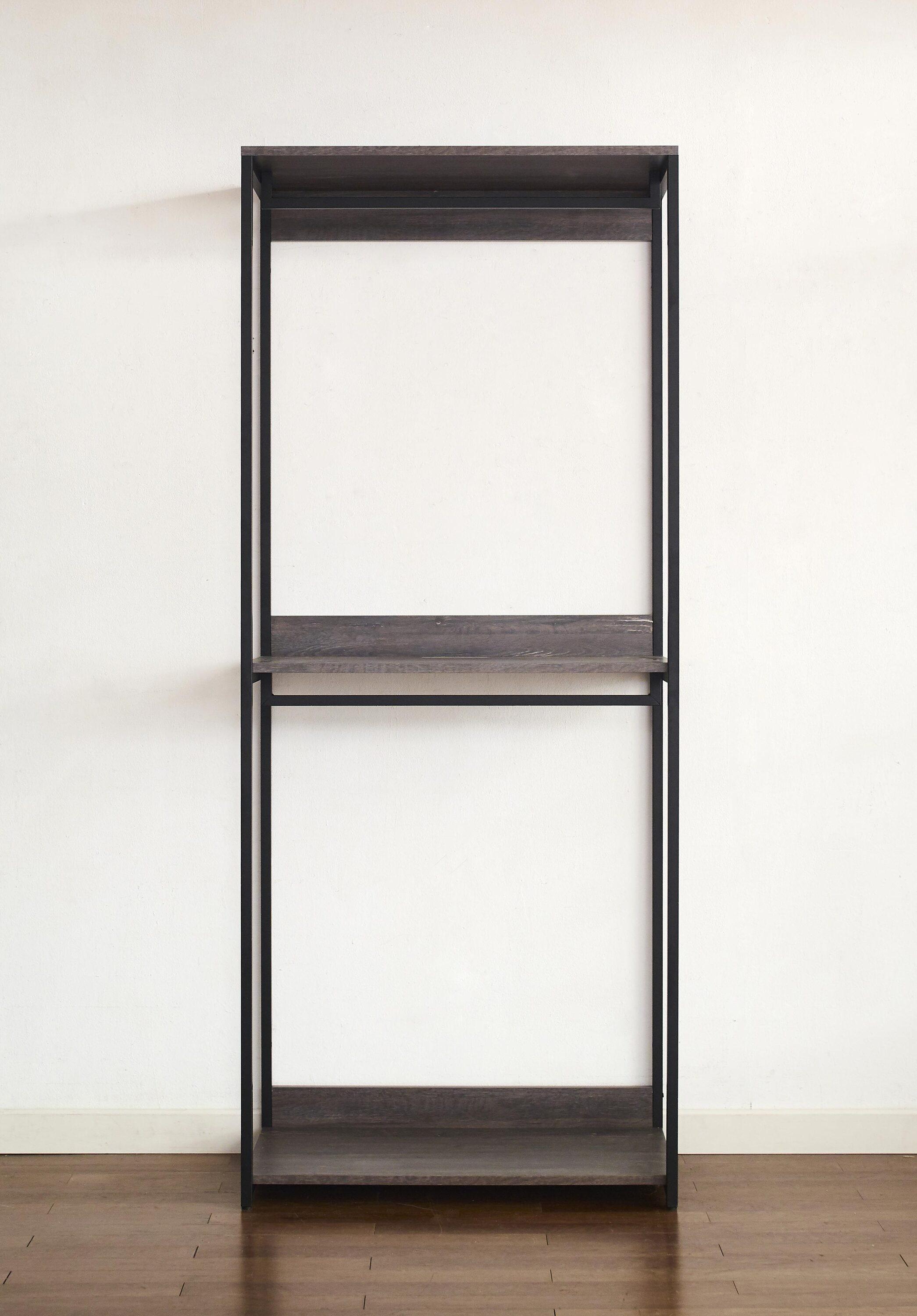 AndMakers Monica Farmhouse Industrial Wood Walk-in Closet with Two Shelves in Rustic Gray