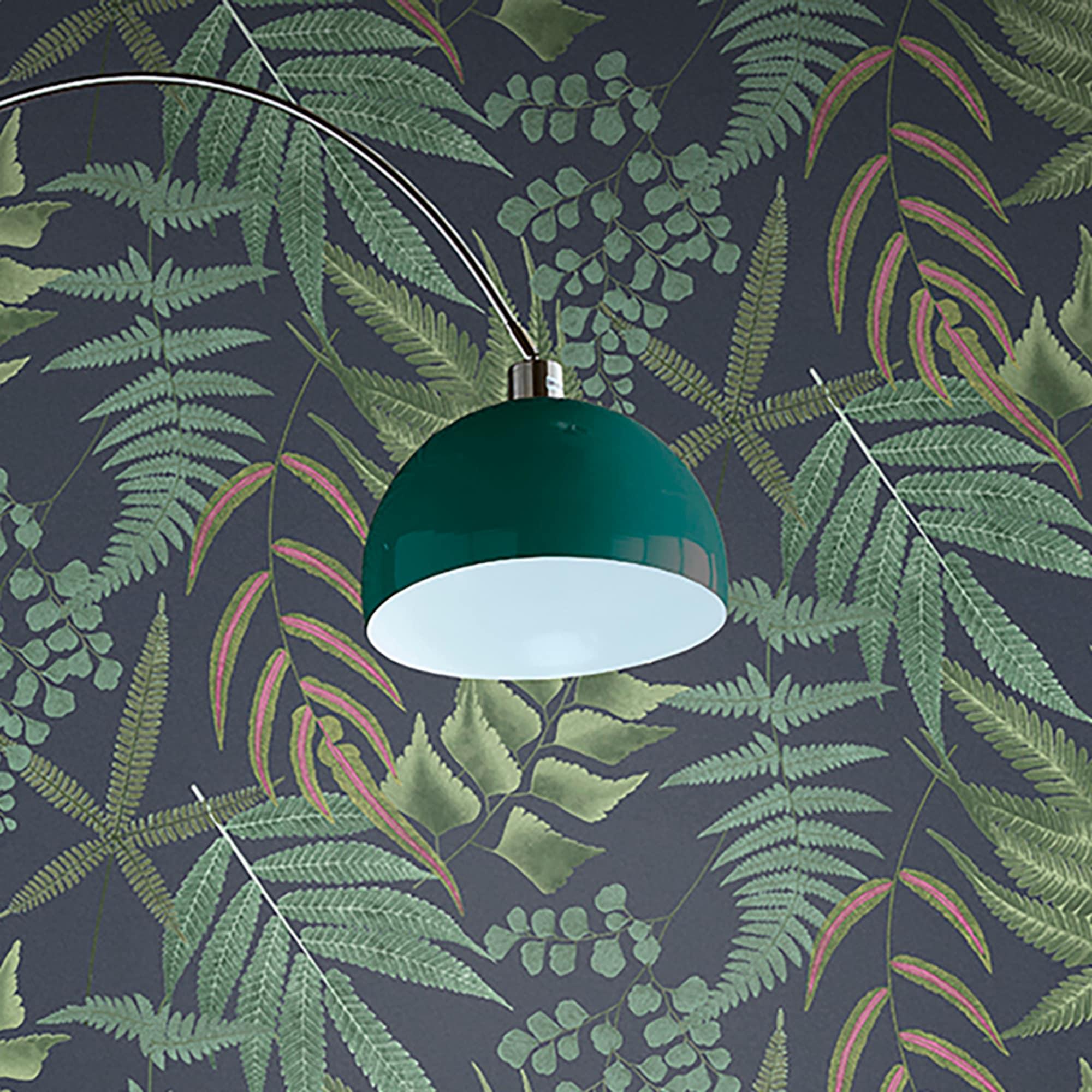 Midsummer Fern Navy Blue and Green Tropical Leaves Paste the Wall Wallpaper